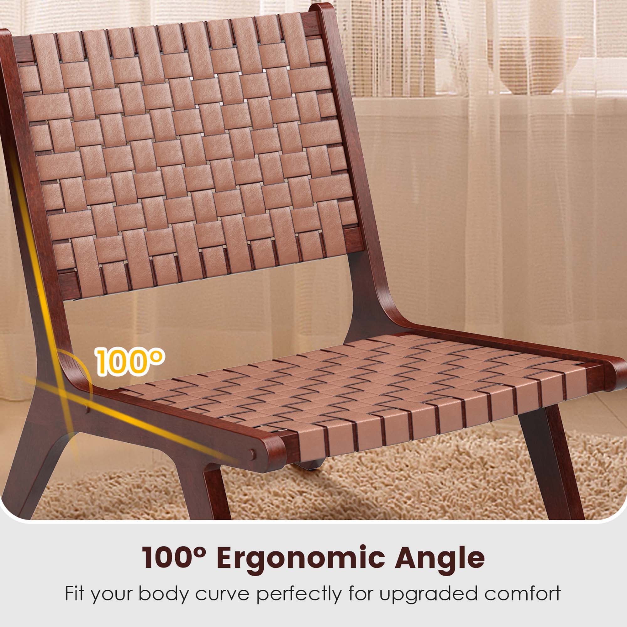 The text on the image reads: "100 100 Ergonomic Angle Fit your body curve perfectly for upgraded comfort."