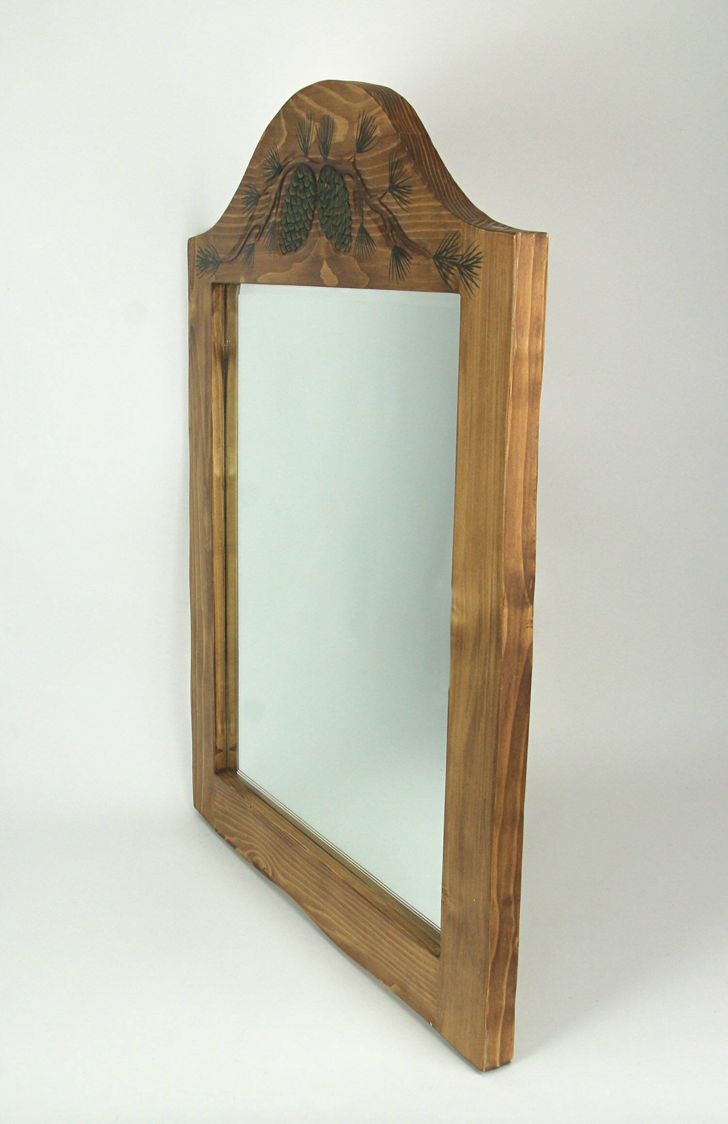 Alt View 1. Things2Die4 - Hand Carved Natural Wood Pine Cone Decorative Wall Mirror Home Lodge Style Decor - Brown.