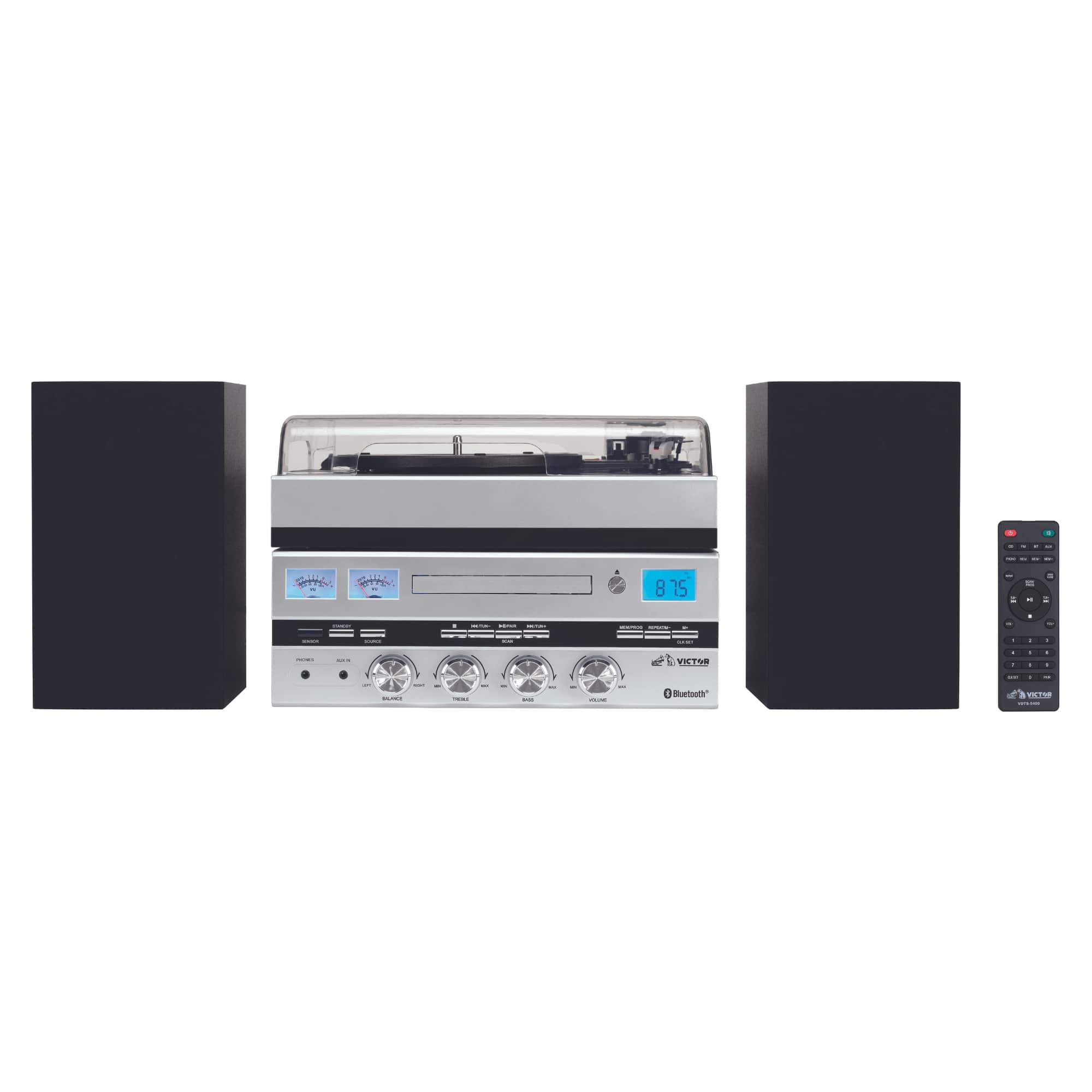 Victor Audio - Geneva 5-in-1 Desktop Music Center w Streaming Capabilities and FM Radio - Silver