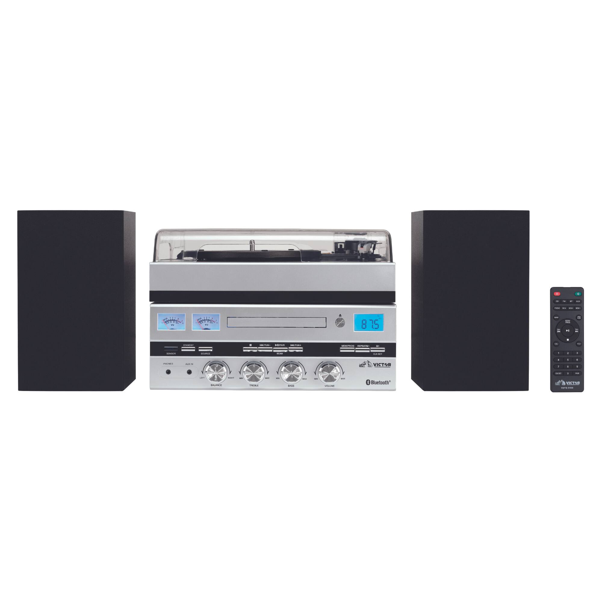 Victor Audio - Geneva 5-in-1 Desktop Music Center w Streaming Capabilities and FM Radio - Silver