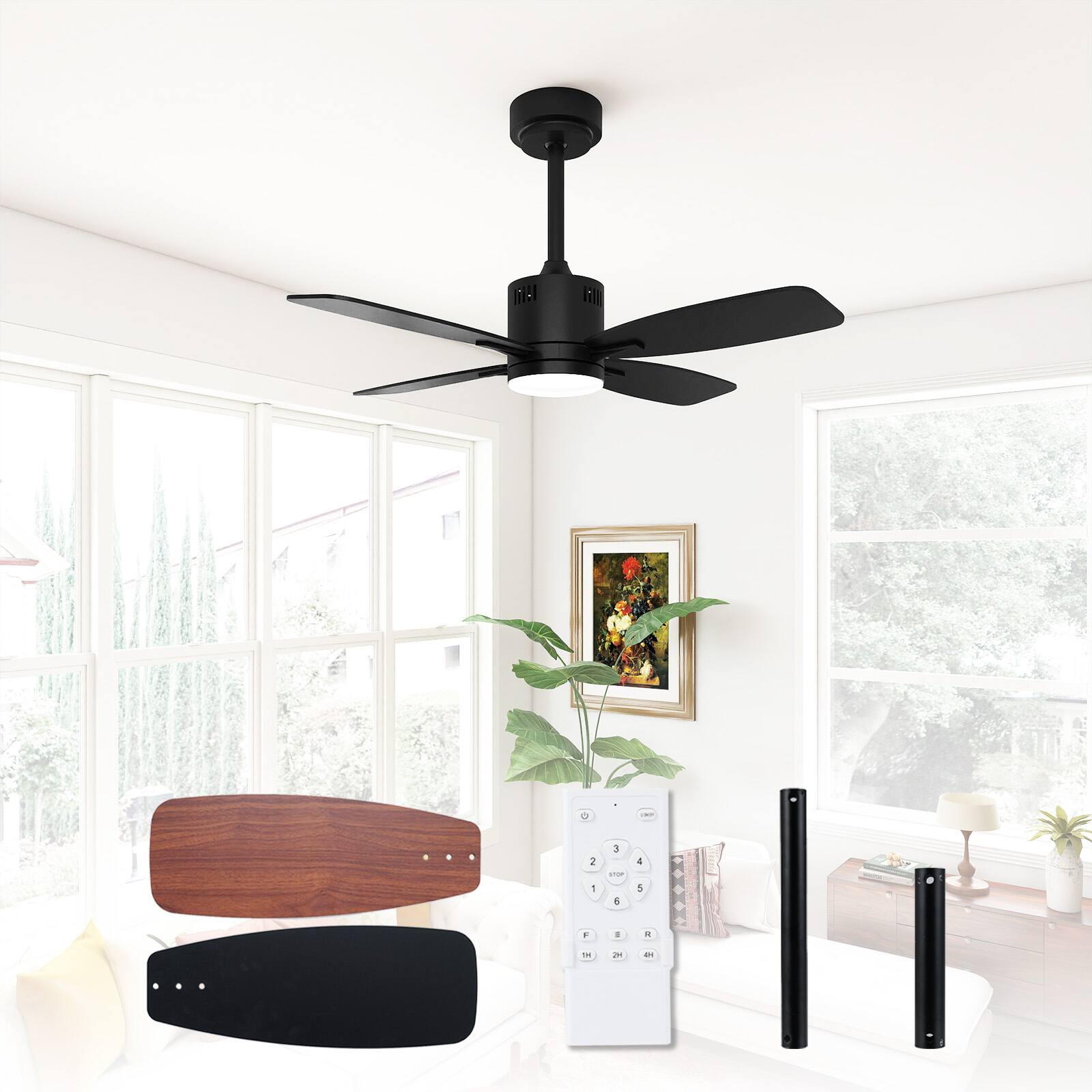 Front. Gymax - Gymax 42'' Ceiling Fan w/ Light & Remote 3CCT LED w/ Memory & 4H Timer Black - Black.