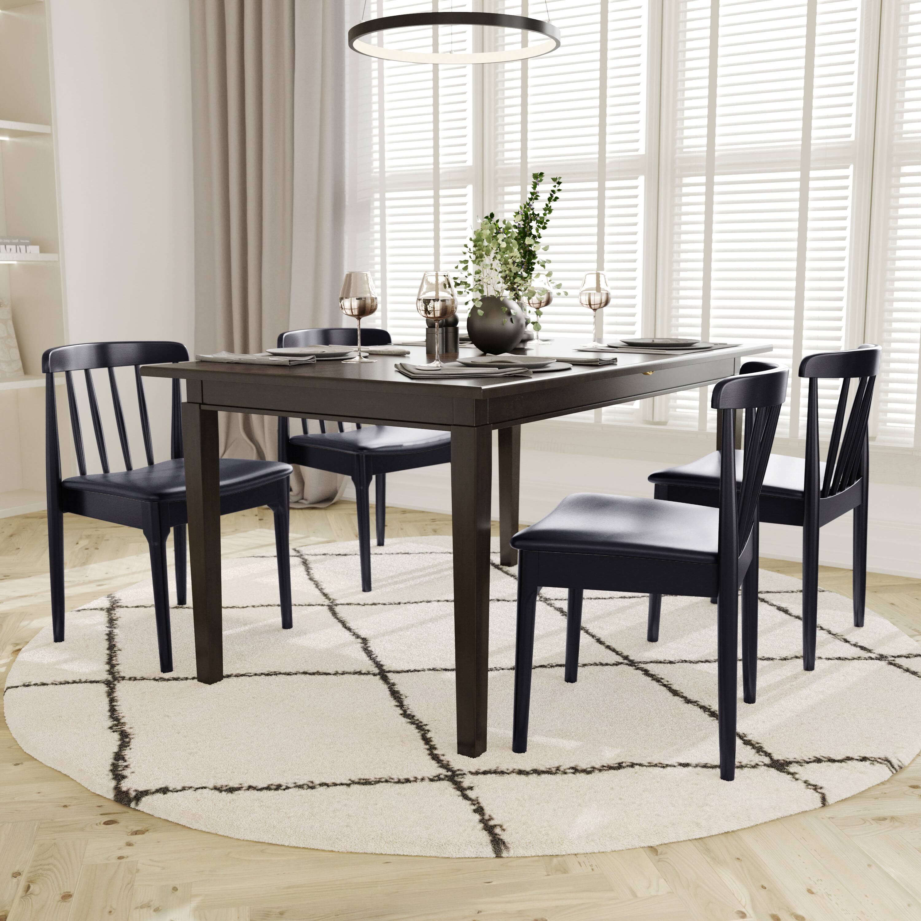 Alt View 1. Emma + Oliver - Charlize Solid Wood Dining Chair with Spindle Backrest and Vinyl Seat - Black Vinyl Seat/Black Wood Frame.