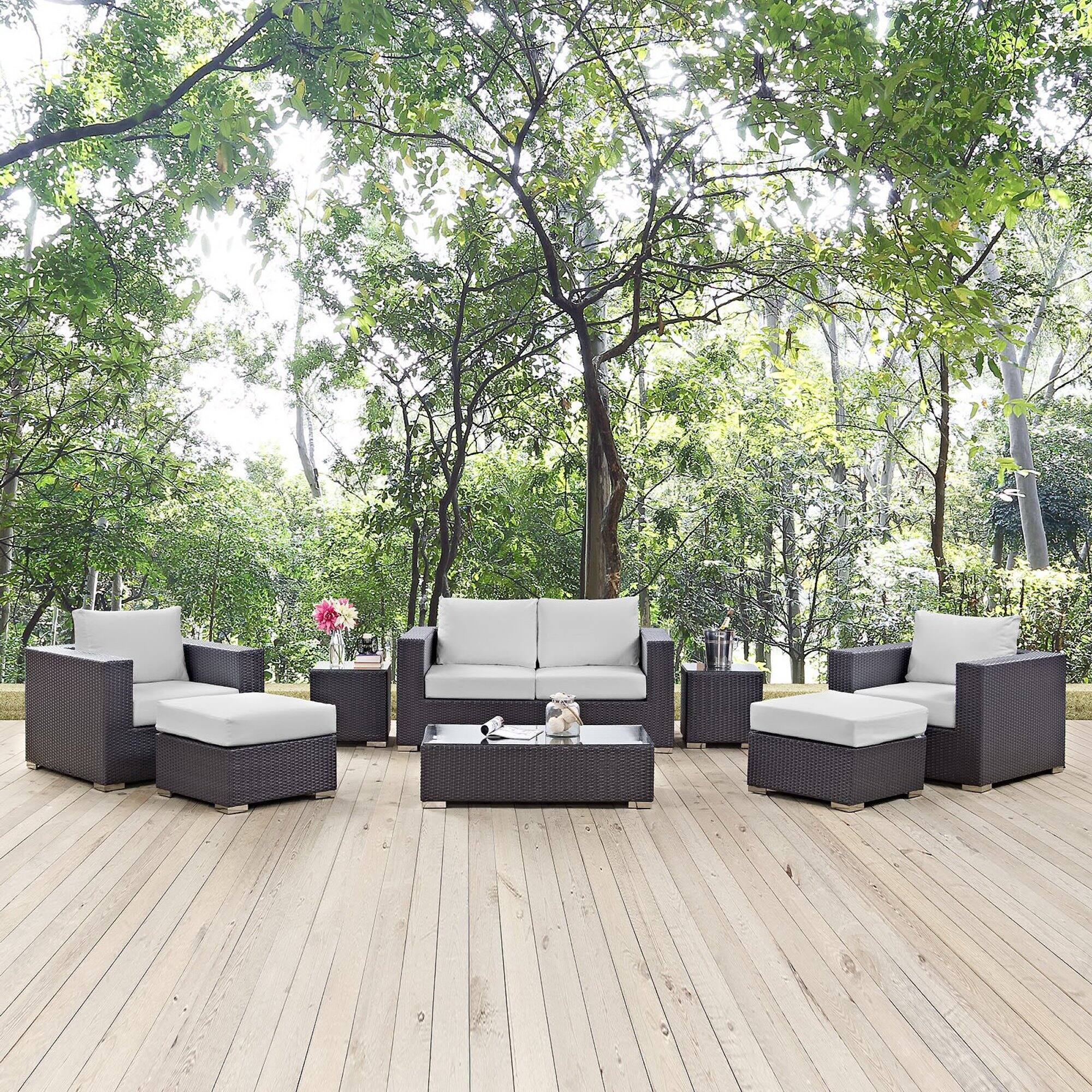 Alt View 5. Modway - Convene 8-Piece Outdoor Patio Sectional Sofa Set - Espresso White.