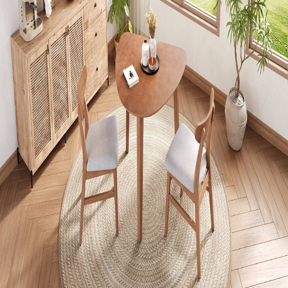 Left. Loheer - Loheer 3-Piece Table Set Triangular Dining Table with 2 Curved Wood Chairs Small Space Light Brown - Light Brown.