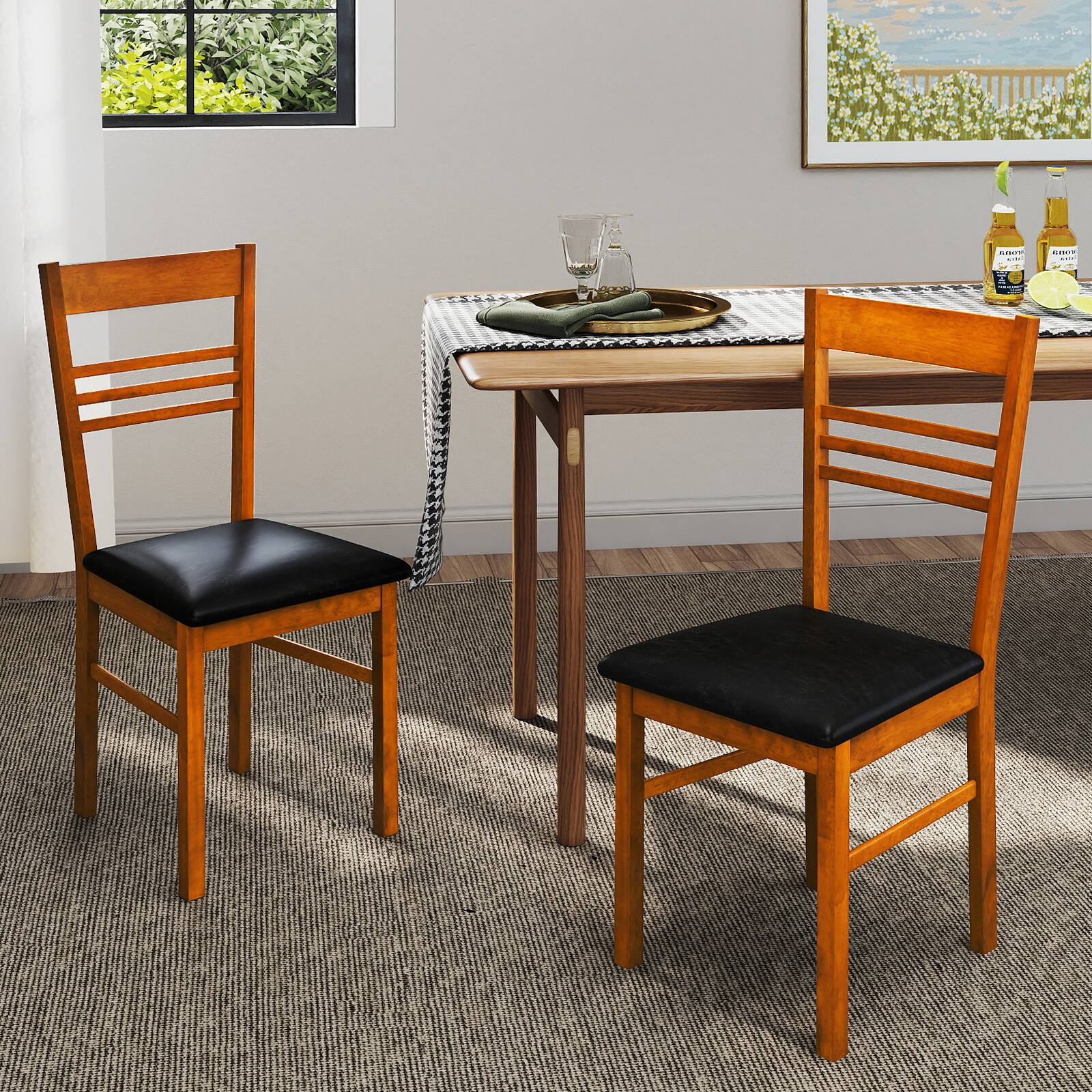 Alt View 1. Gymax - Gymax Wood Dining Chairs Set of 2 w/Rubber Wood Frame Padded Seat & Slatted Backrest Walnut - Brown.