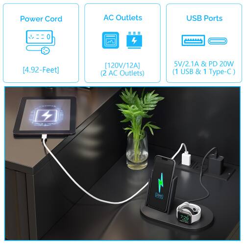 Power Cord  
AC Outlets  
USB Ports  

[4.92-Feet]  
[120V/12A] (2 AC Outlets)  
5V/2.1A & PD 20W (1 USB & 1 Type-C)  

M 7:29