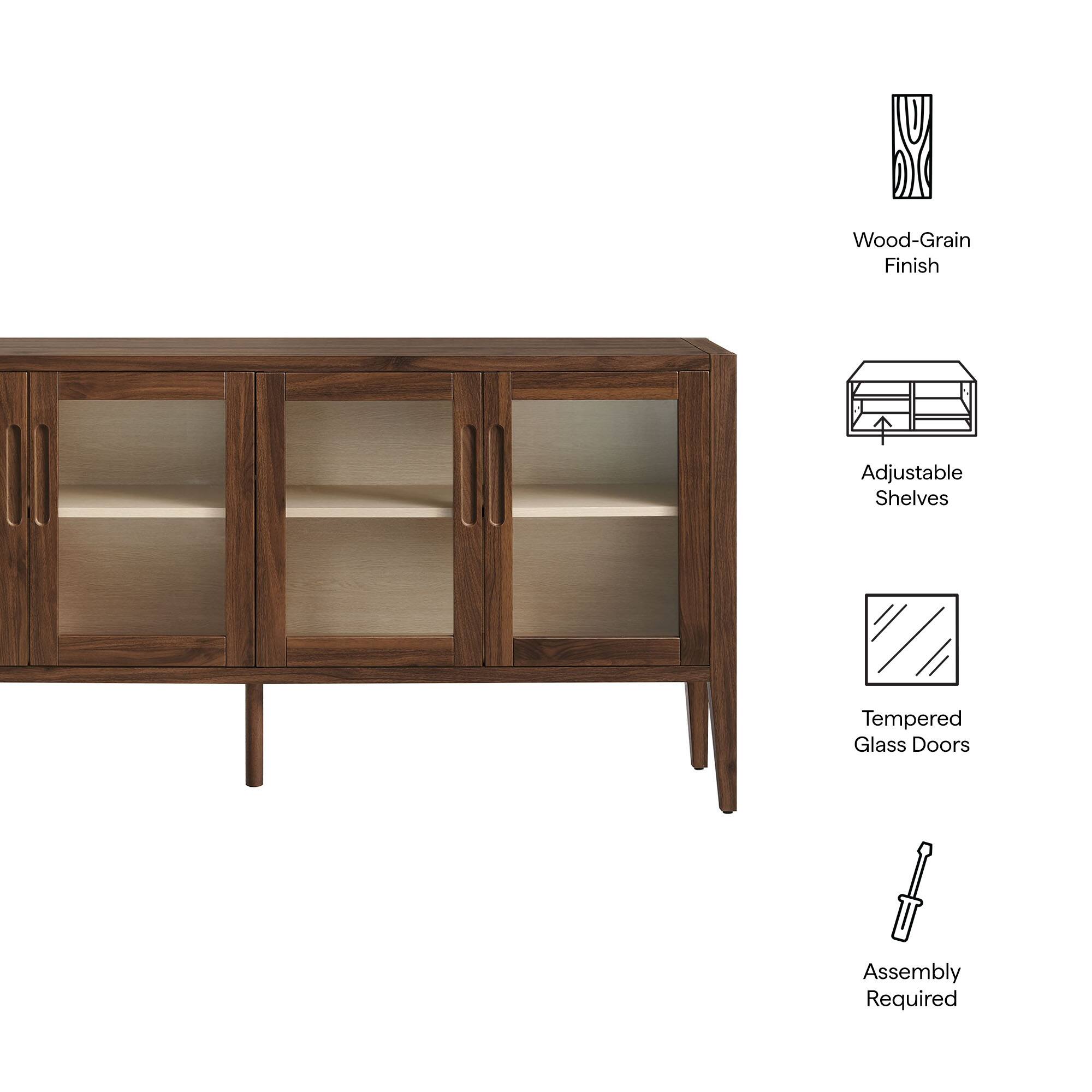 Wood-Grain Finish Adjustable Shelves Tempered Glass Doors Assembly Required