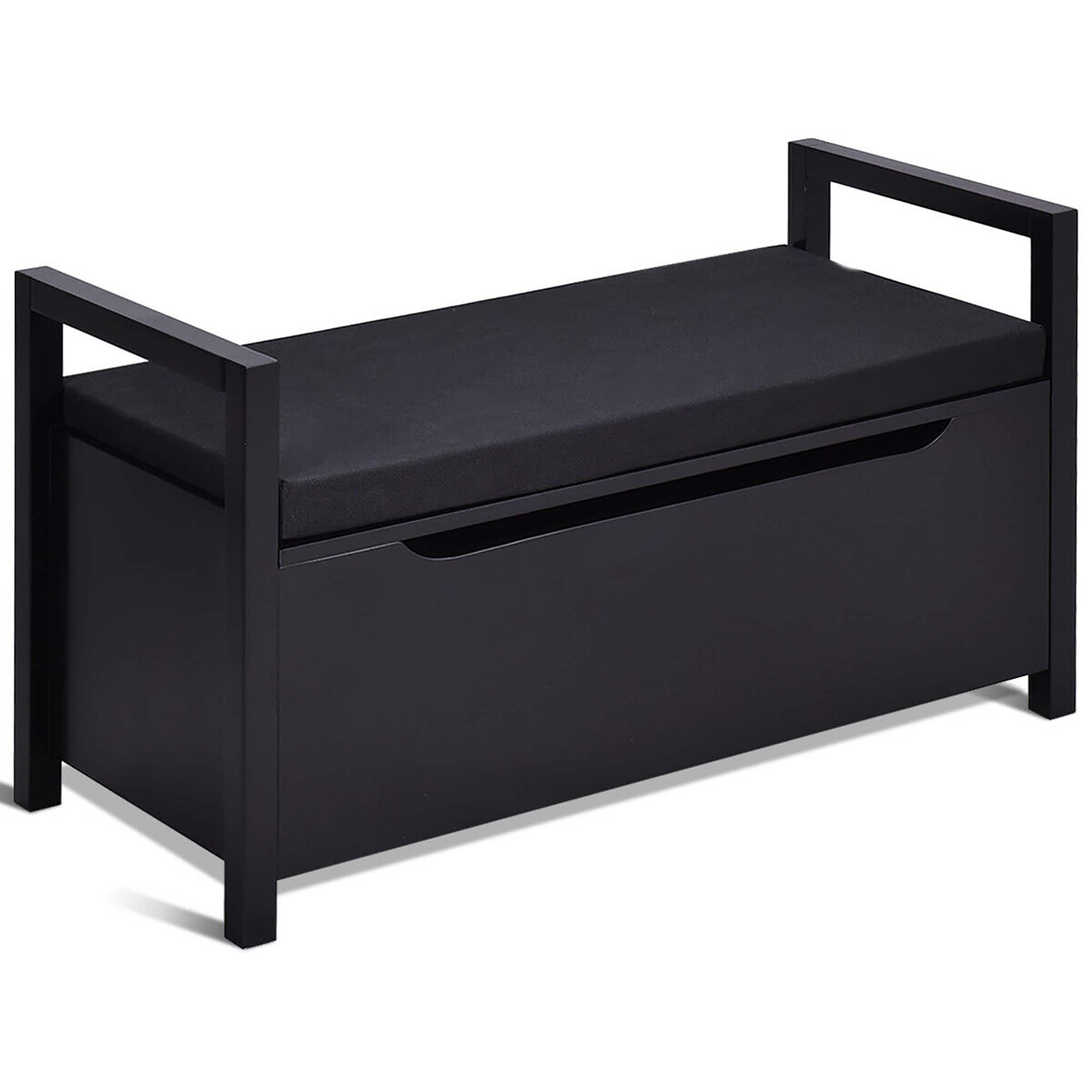 Front. Costway - Shoe Bench Storage Rack Cushion Seat Ottoman Bedroom Hallway Entryway Black - Black.