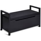 Front. Costway - Shoe Bench Storage Rack Cushion Seat Ottoman Bedroom Hallway Entryway Black - Black.