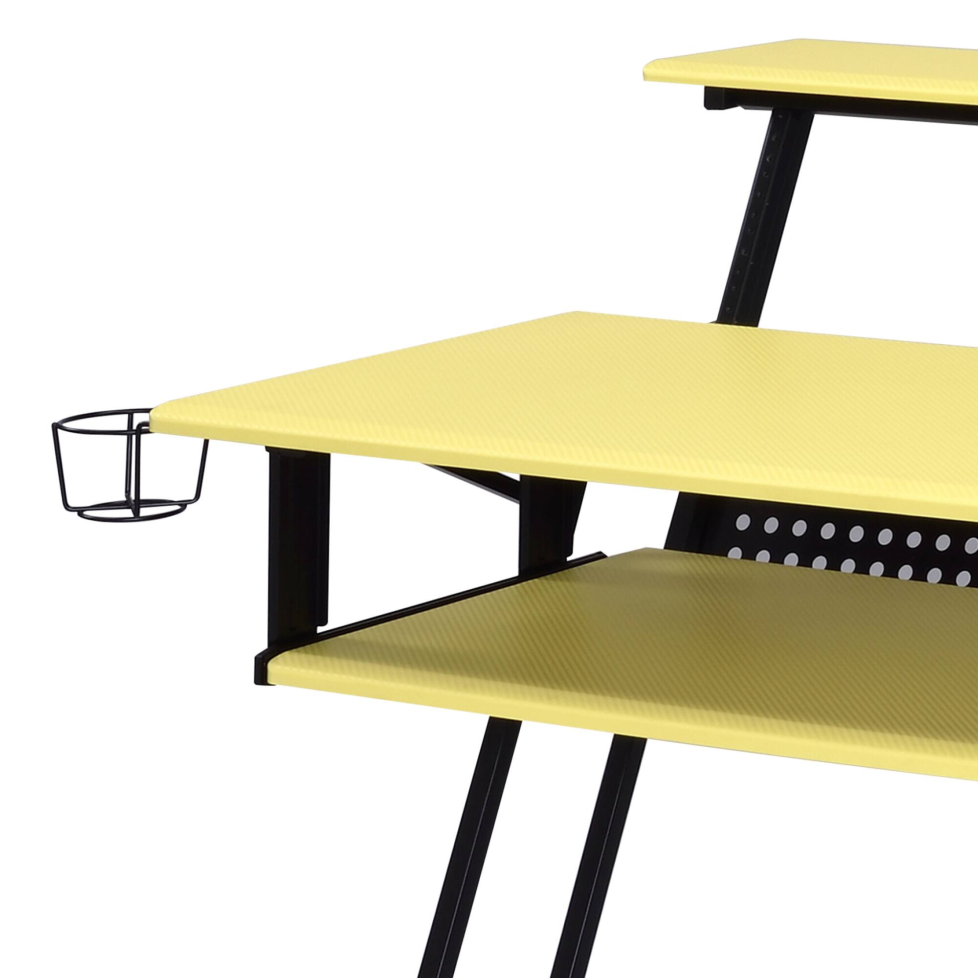 Back. GOODSILO - Professional Music Recording Studio Desk with Keyboard Shelf and Casters - Black+Yellow.