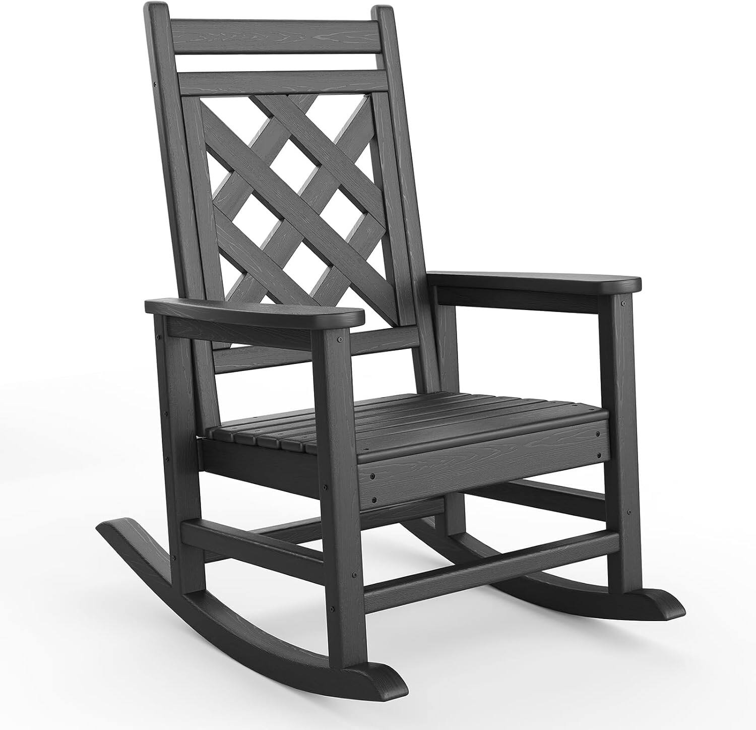 Acekool - Oversized Outdoor Rocking Chair for Adults, HDPE All-Weather Heavy Duty Porch Rocker, 380 lbs Capacity - Black