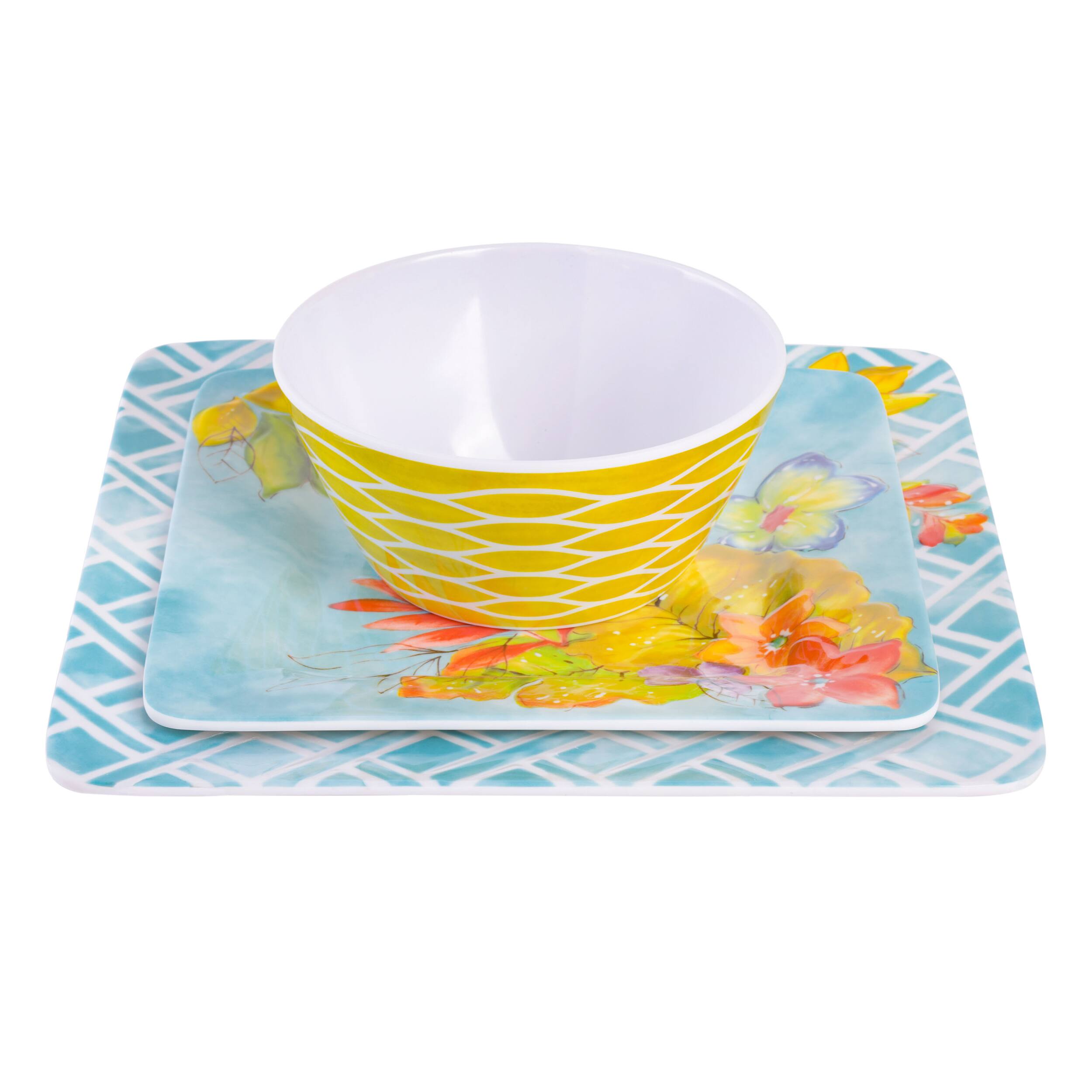 Alt View 2. Laurie Gates - Laurie Gates Tropicalla 12 Piece Square Melamine Dinnerware Set - Blue.