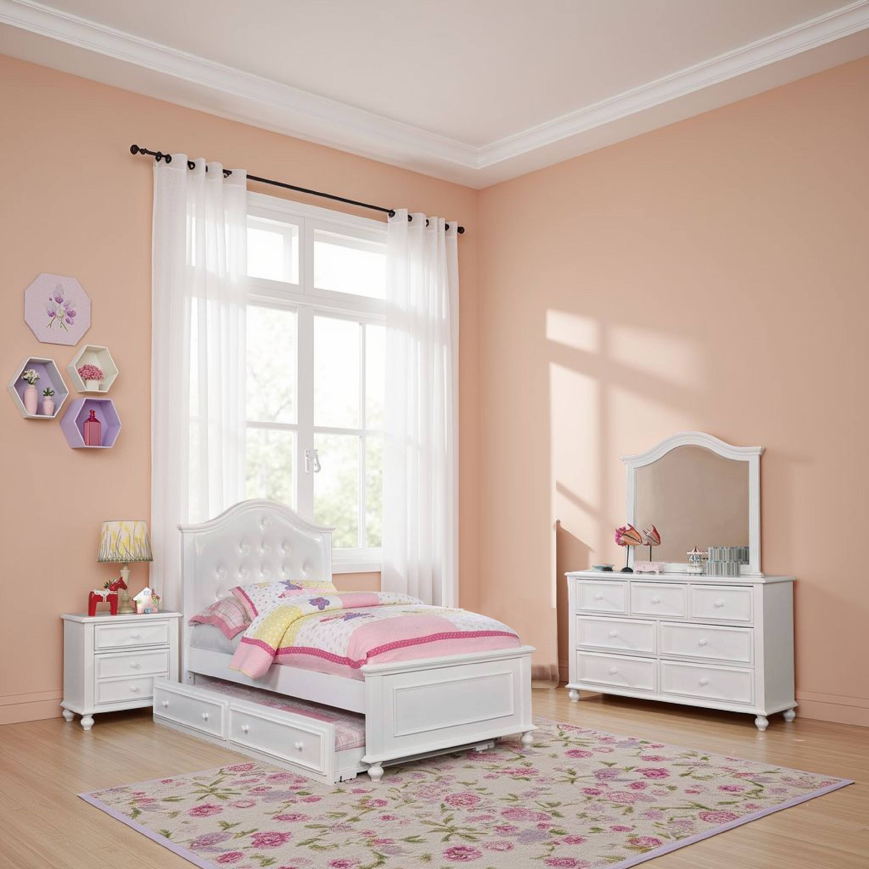 Alt View 5. Manhattan Lane - Aure 3 Pc Full Size Kids Bedroom Set, Curved Tufted Headboard - White.