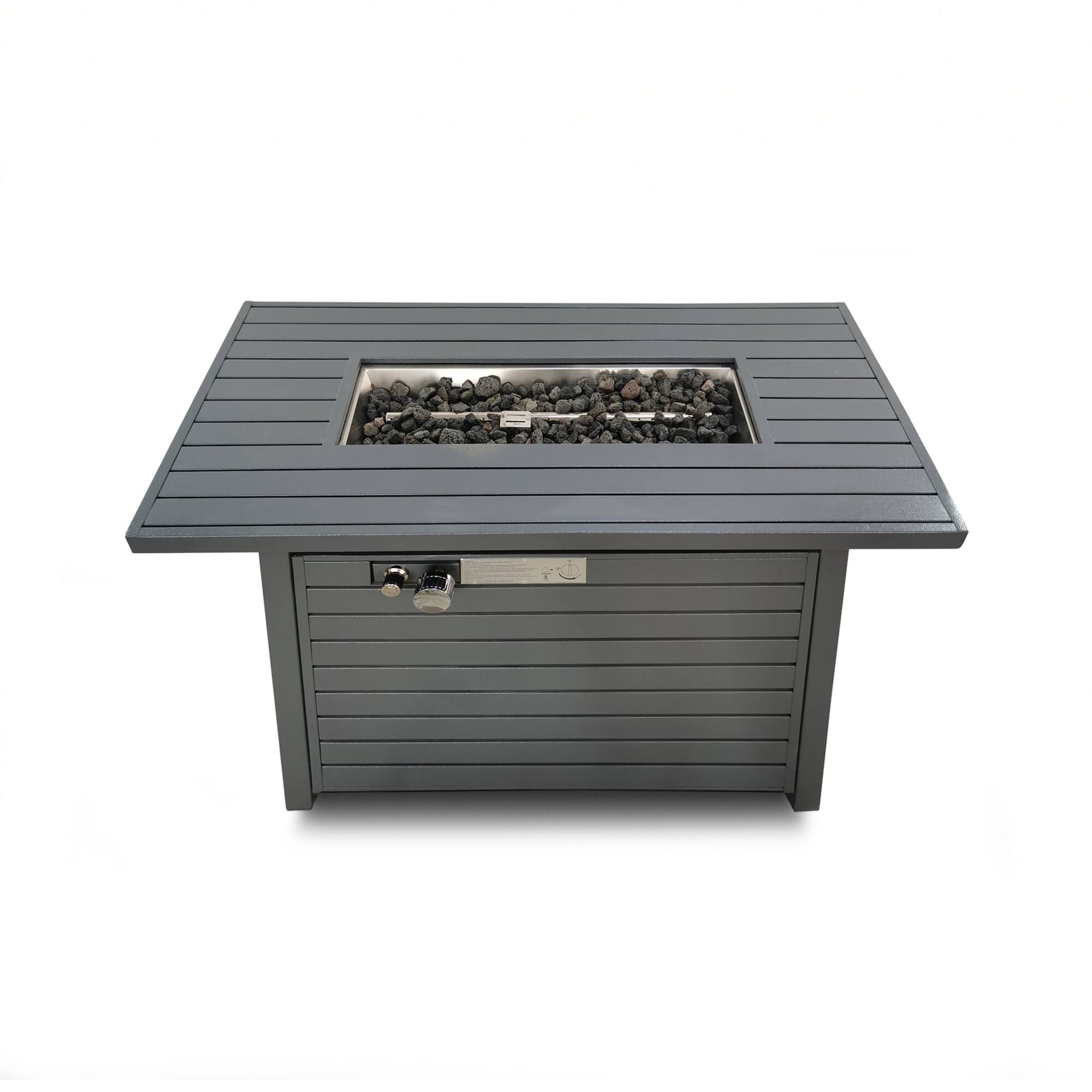Front. Mondawe - 25'' H x 42'' W Steel Propane Outdoor Fire Pit Table with Lid - Gray.