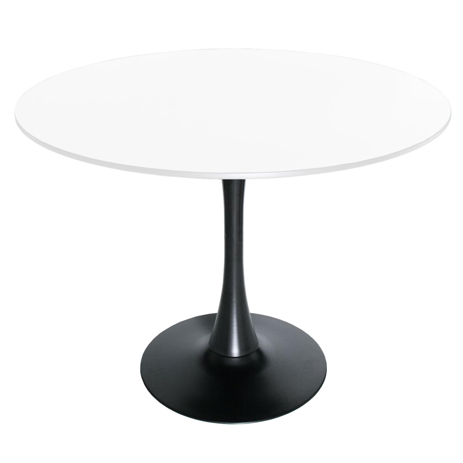 Angle. LeisureMod - Bristol 40" Minimalist Round Pedestal Dining Table - Space-Saving Kitchen Table with Powder-Coated Steel Base - MDF - White.