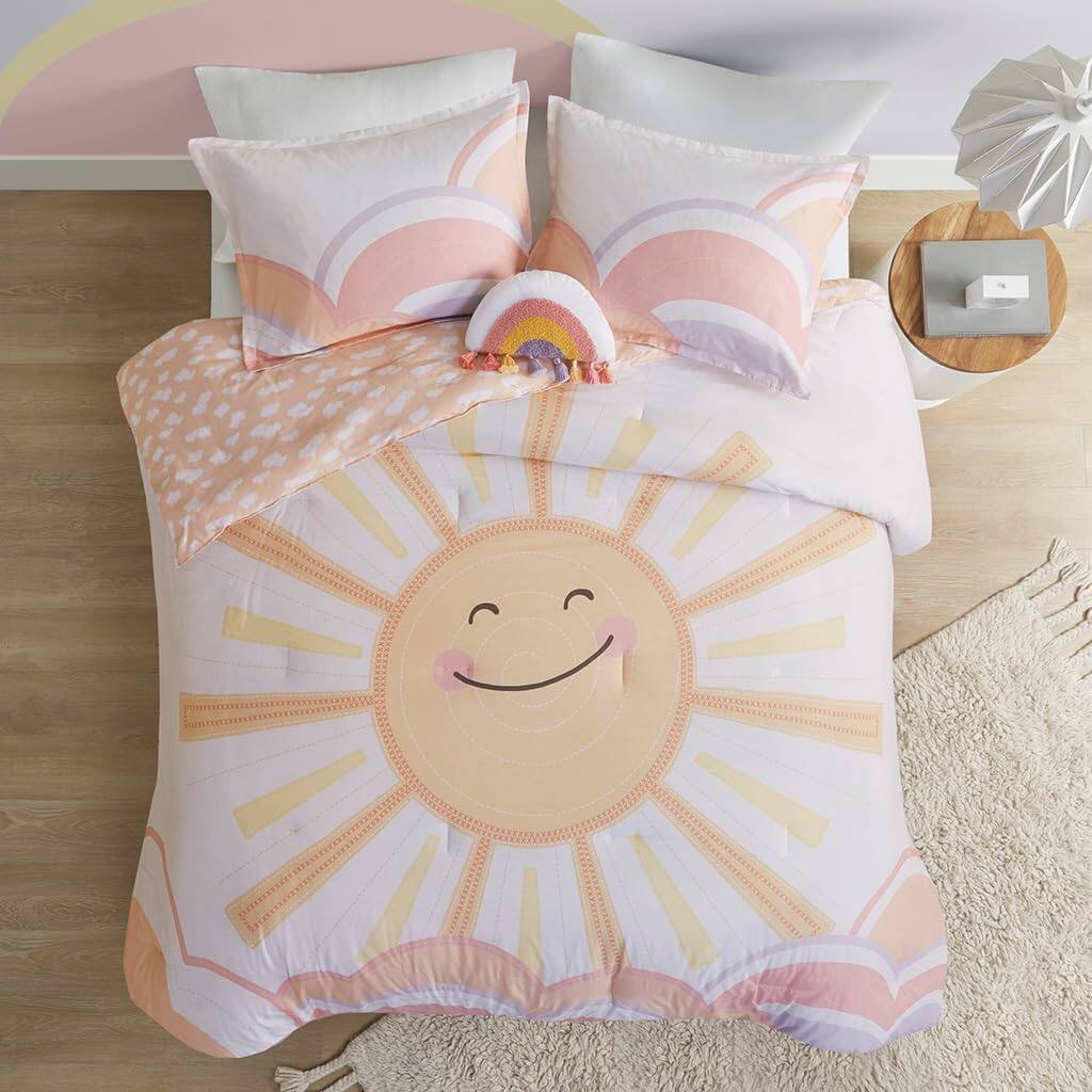 Front. PO3TICJUNKI3 - Urban Habitat Cotton Comforter Setfun Print And Vibrant Color Modern Design All Season Cozy Bedding Matching - Sunny Yellow/Coral-Twin.