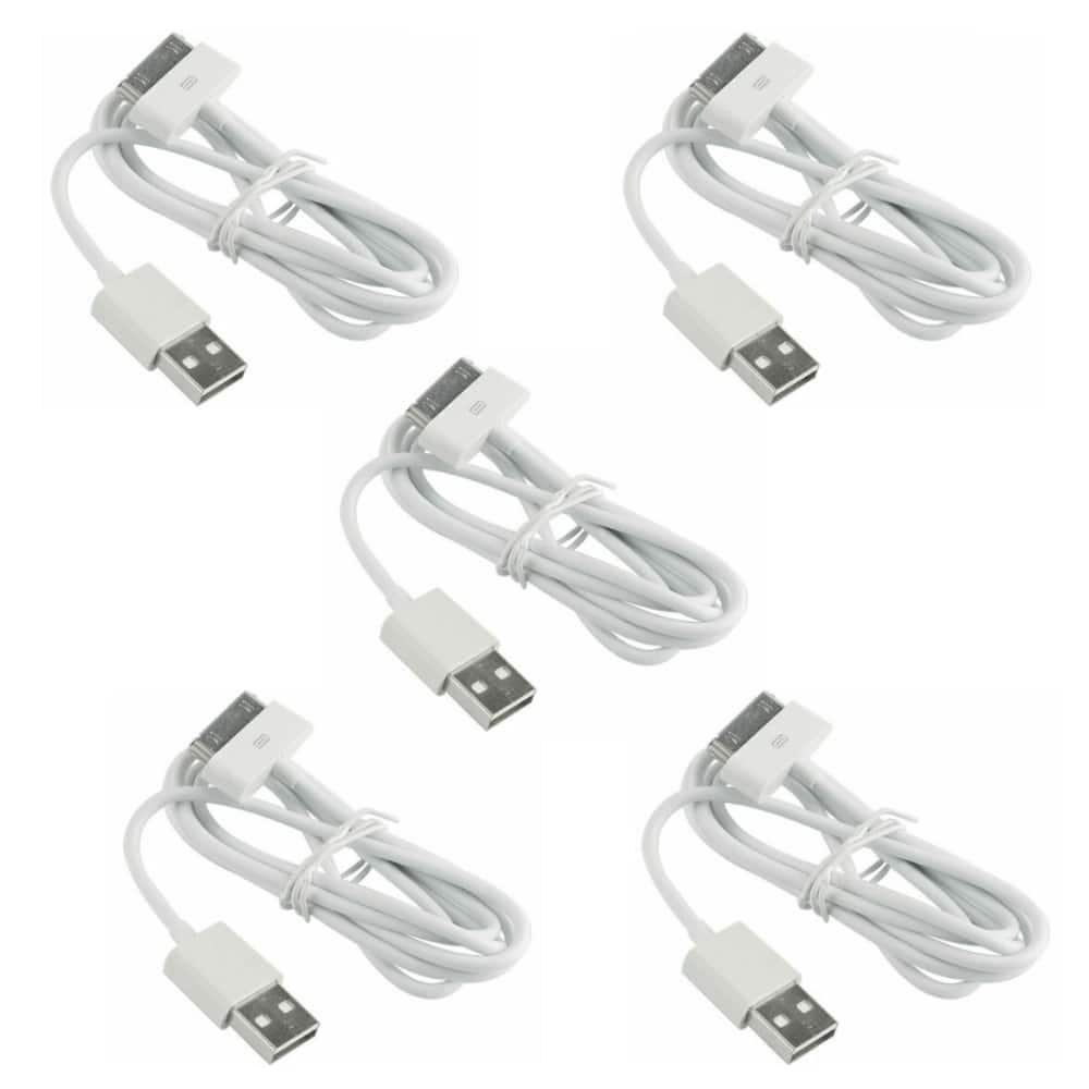 Qixxronics - 5pcs 6FT 30 Pin Charger Cable for iPhone 4 4s 3G 3GS, iPad 1st 2nd 3rd Generation, iPod Touch, iPod Nano, iPod Classsic - White