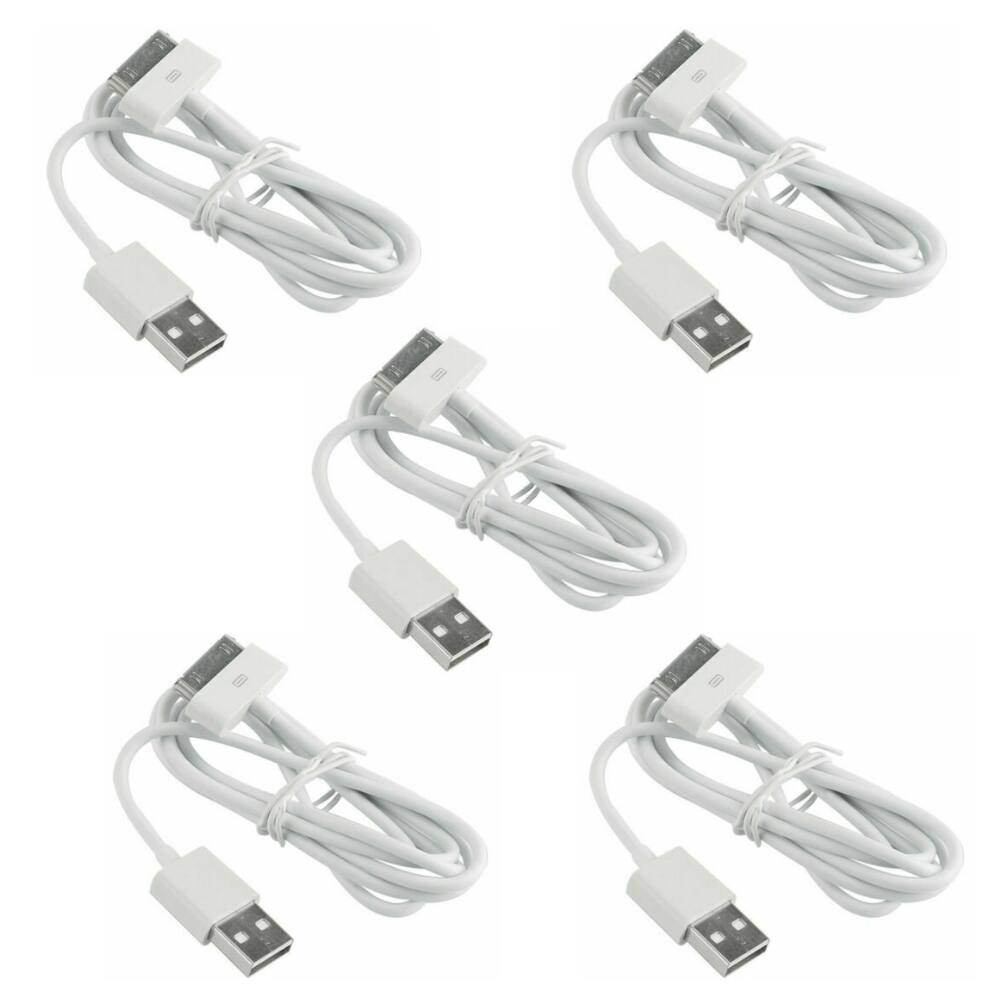 Front. Qixxronics - 5pcs 6FT 30 Pin Charger Cable for iPhone 4 4s 3G 3GS, iPad 1st 2nd 3rd Generation, iPod Touch, iPod Nano, iPod Classsic - White.