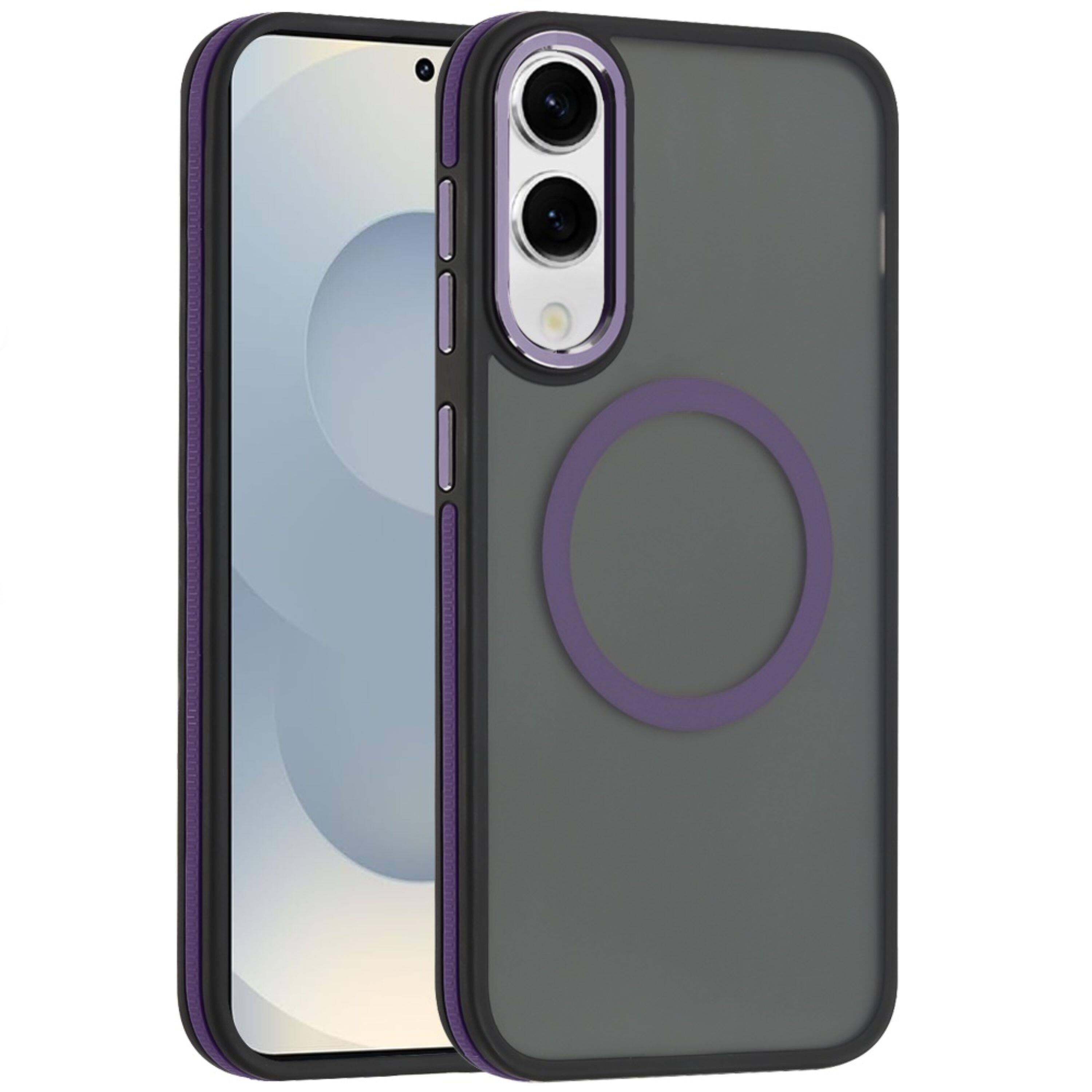 Front. Kitcheniva - Magnetic Circle Soft Touch Cover Plus Tempered Glass For Samsung S25 Edge Purple - Purple.