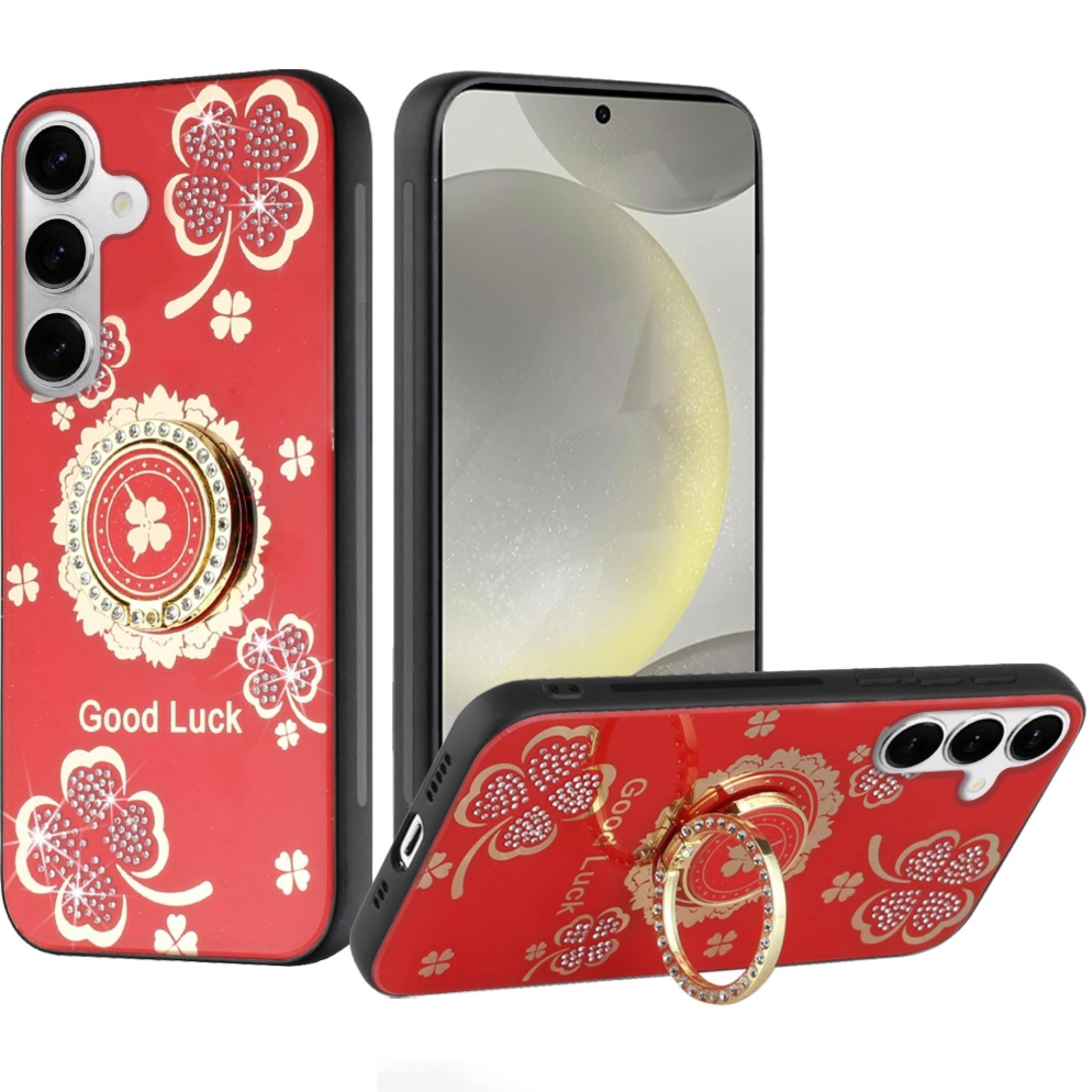 Kitcheniva - Rhinestone Bling Decor Glitter Cover Plus Tempered Glass For Samsung S25/S24 Good Luck Floral - Red price history on PriceWatchPro