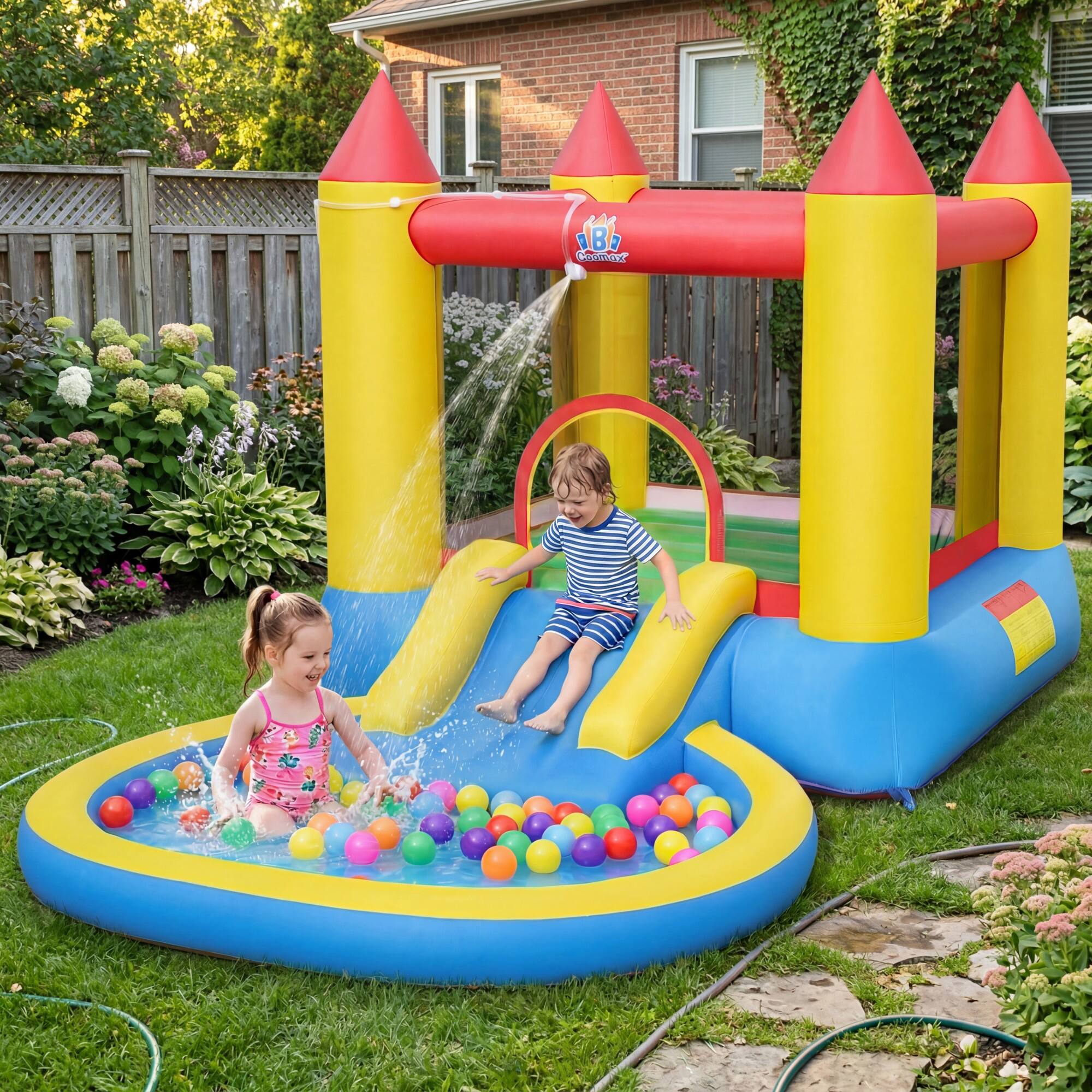 Alt View 1. Costway - Inflatable Bounce House Kids Slide Jumping Castle Pool with Balls & Bag - Multicolor.