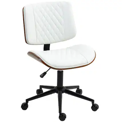 Front. Homcom - Home Office Chair No Arms with Wheels, PU Leather Mid Back Small Desk Chair with Adjustable Height - White.