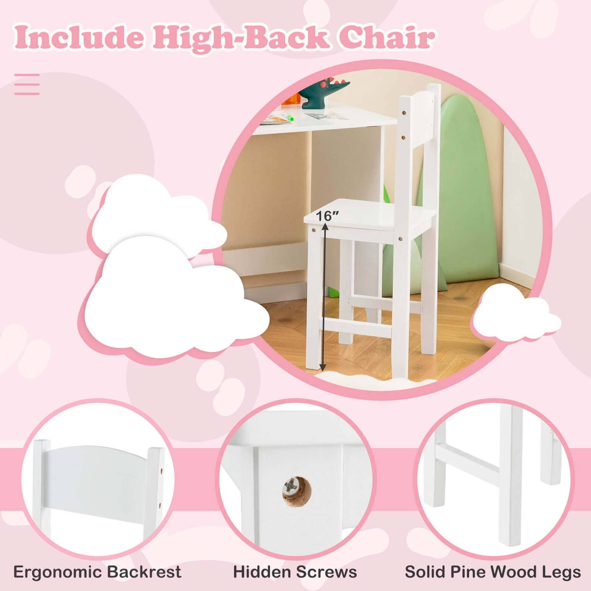 Include High-Back Chair

16" Ergonomic Backrest Hidden Screws Solid Pine Wood Legs

- Ergonomic Backrest
- Hidden Screws
- Solid Pine Wood Legs