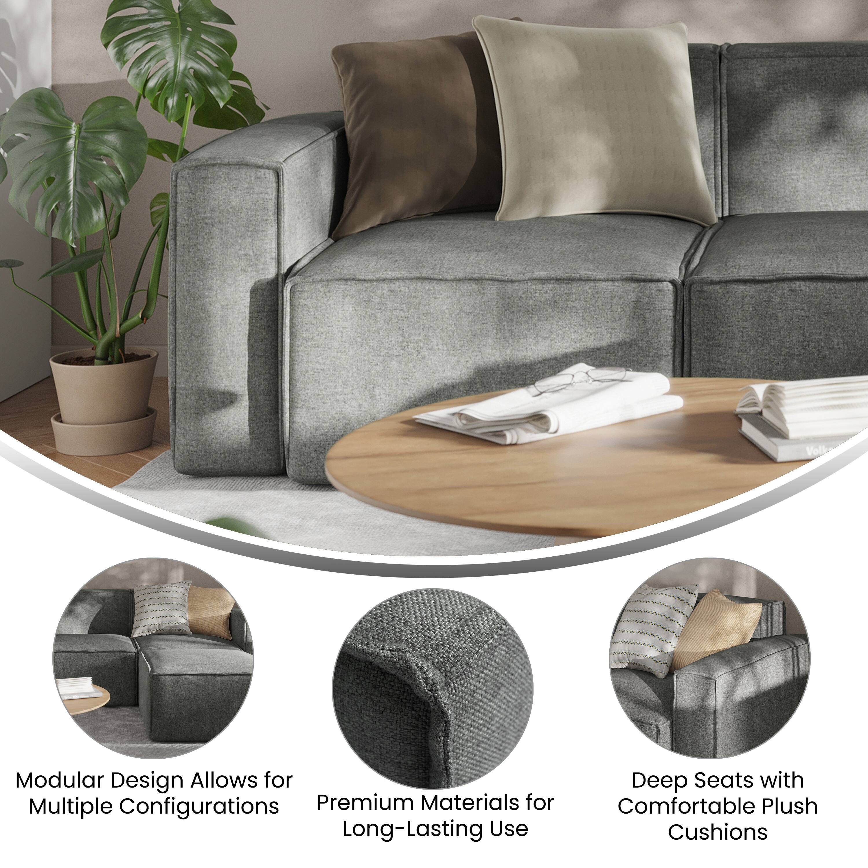 Modular Design Allows for Multiple Configurations  
Premium Materials for Long-Lasting Use  
Deep Seats with Comfortable Plush Cushions