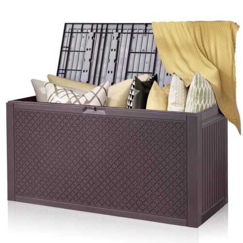 Alt View 1. Winado - 90 Gallon Portable Plastic Storage Deck Box with Lid, Store Garden Cushions Organizer Patio Cabinet for Indoor Outdoor - Brown.
