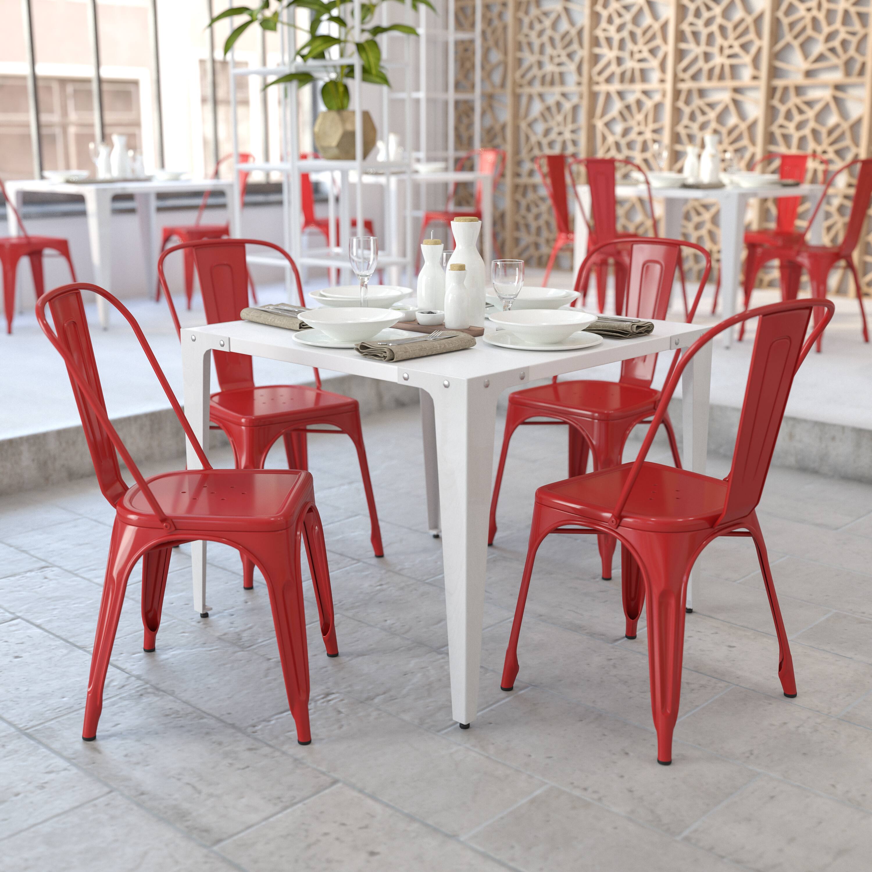 Alt View 2. Emma + Oliver - Commercial Grade 4 Pack Metal Indoor-Outdoor Stackable Chair - Red.