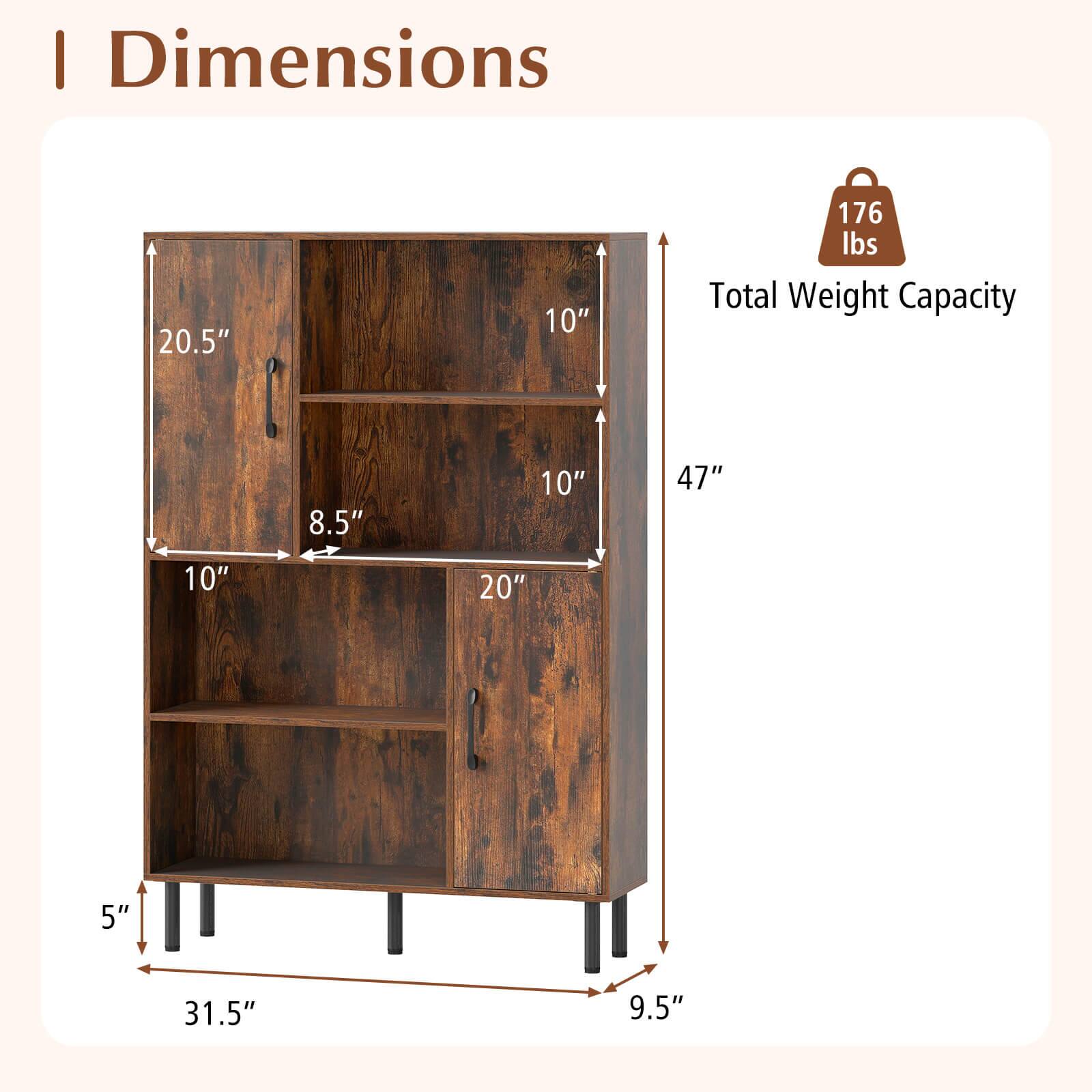 Dimensions:  
- 20.5"  
- 10"  
- 8.5"  
- 10"  
- 47"  
- 10"  
- 20"  
- 5"  
- 31.5"  
- 9.5"  

Total Weight Capacity: 176 lbs