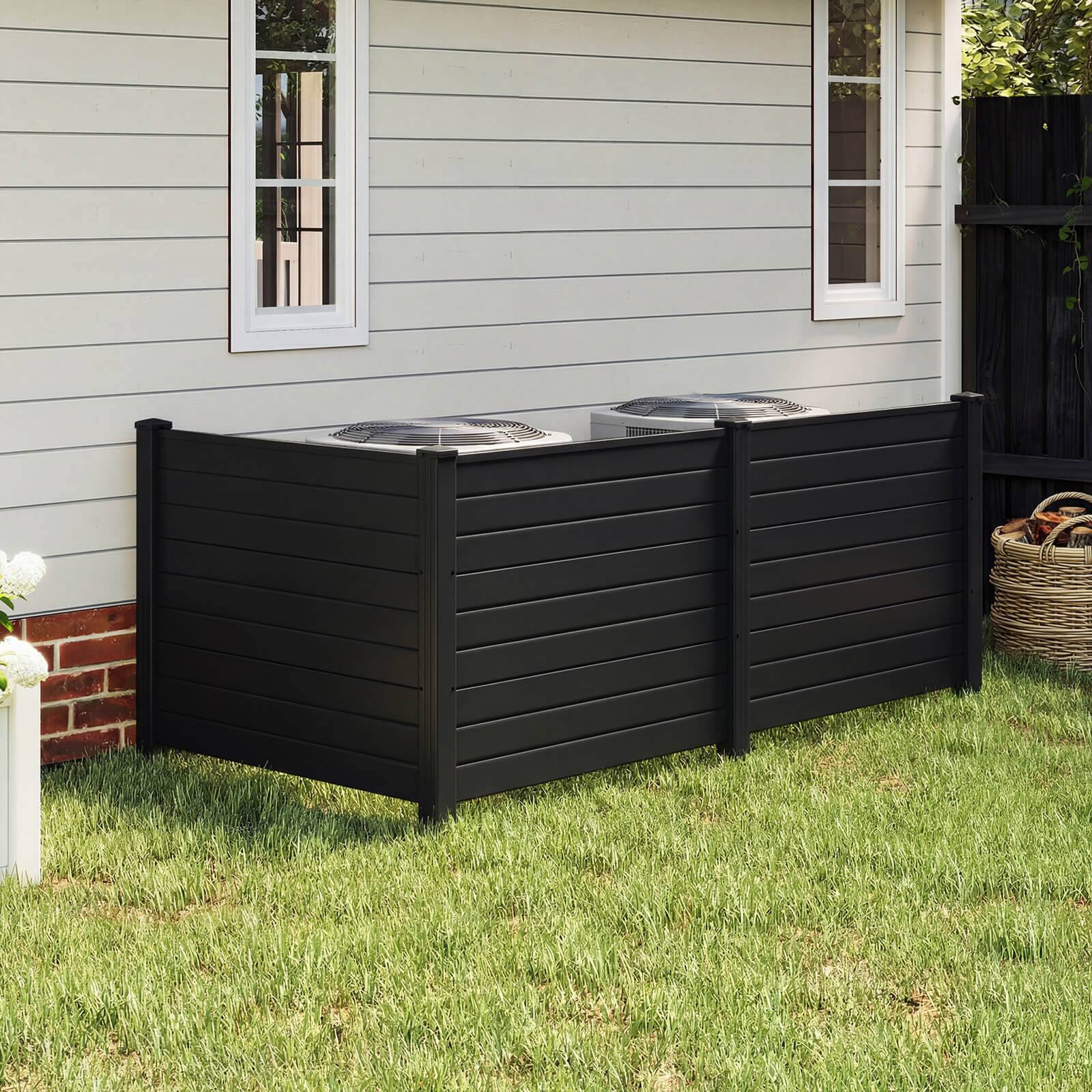 Alt View 4. Costway - Costway 2 PCS Air Conditioner Fence 3 Panels with Metal Ground Stakes, No Dig Trash Can - Black.