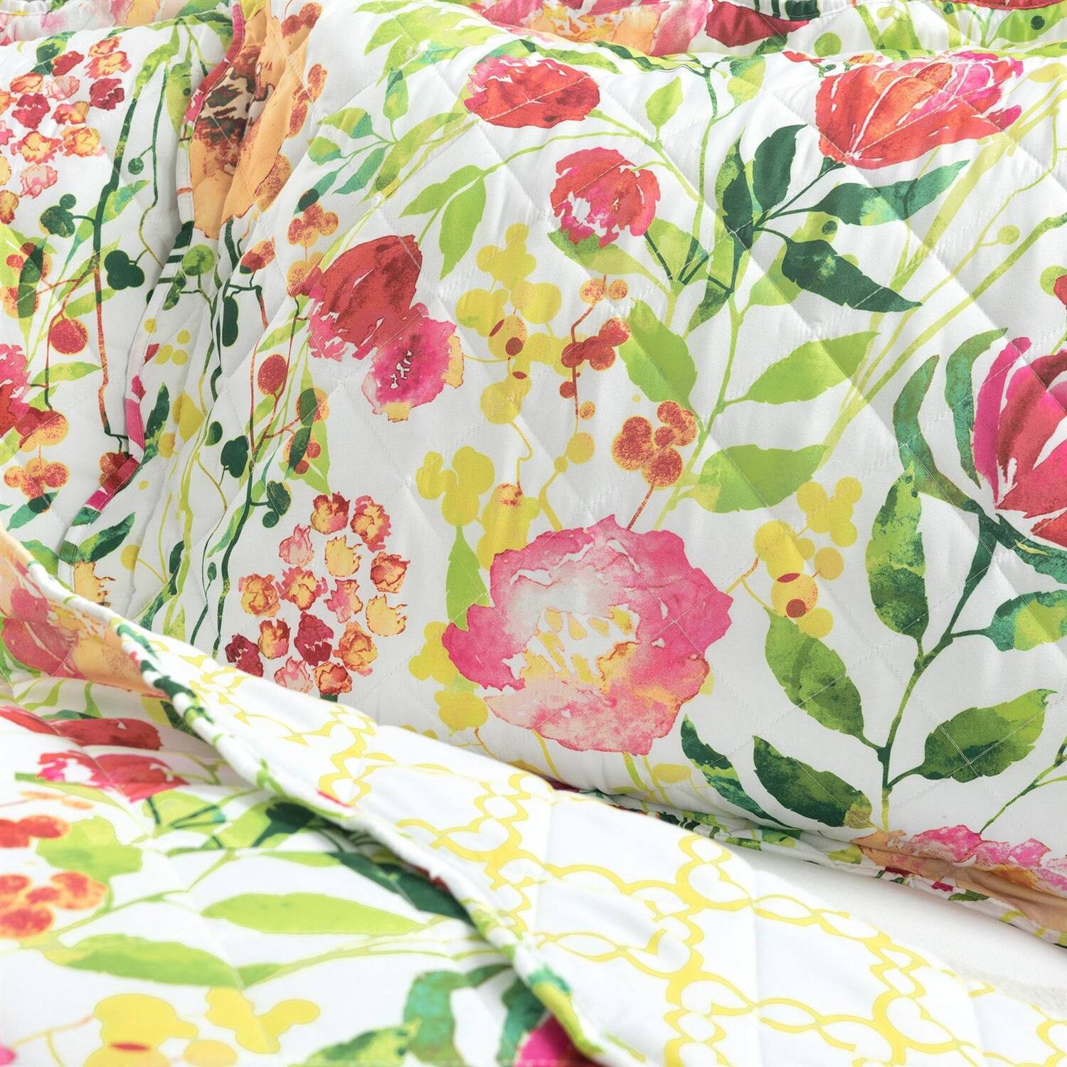 Left. Hivvago - Full/Queen Lightweight Polyester Scalloped Edges Floral Quilt Set - Multi.