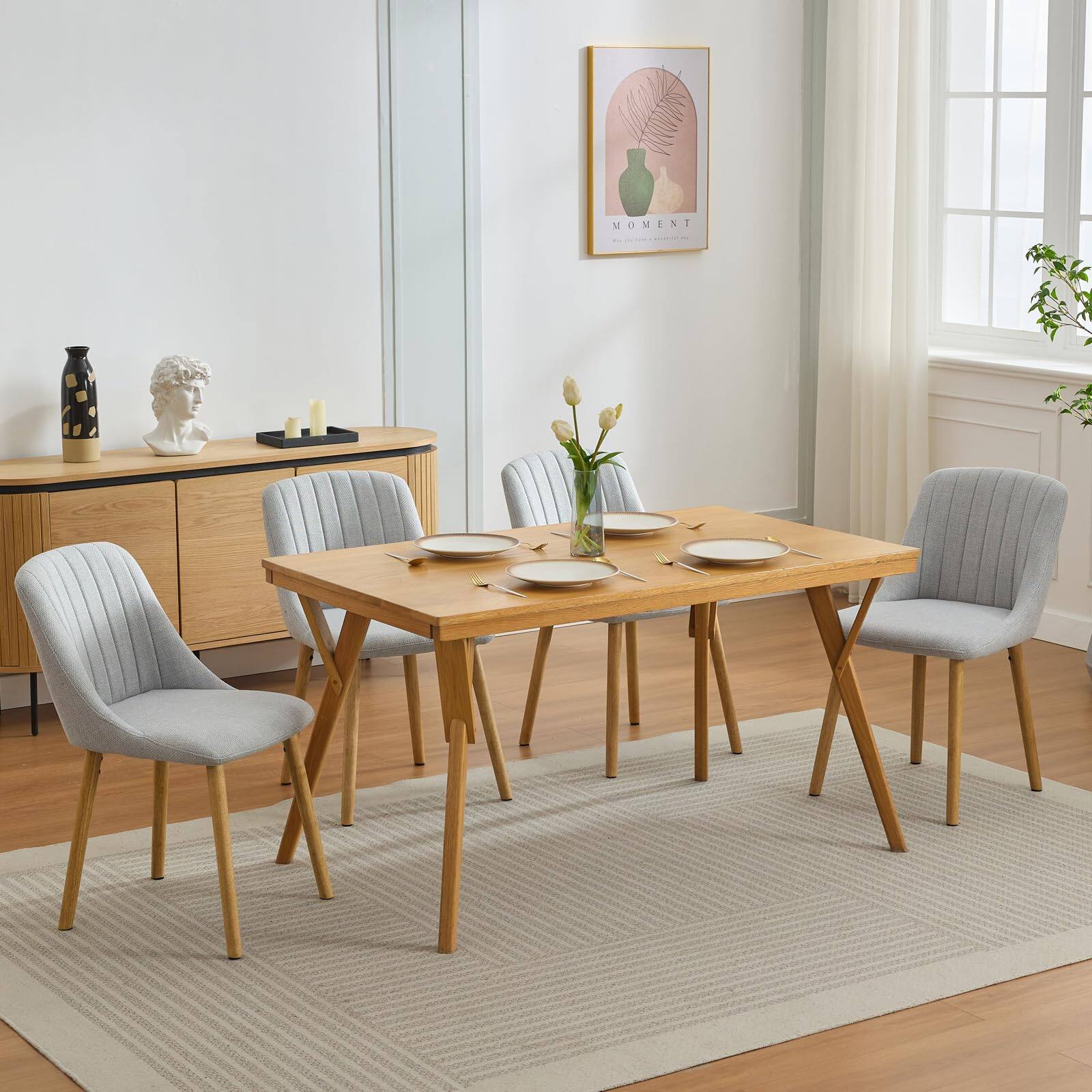 Alt View 2. Jojoka - Dining Chairs Set of 6, Fabric Upholstered Kitchen Side Chairs with Curved Backrest & Oak Legs - Gray.