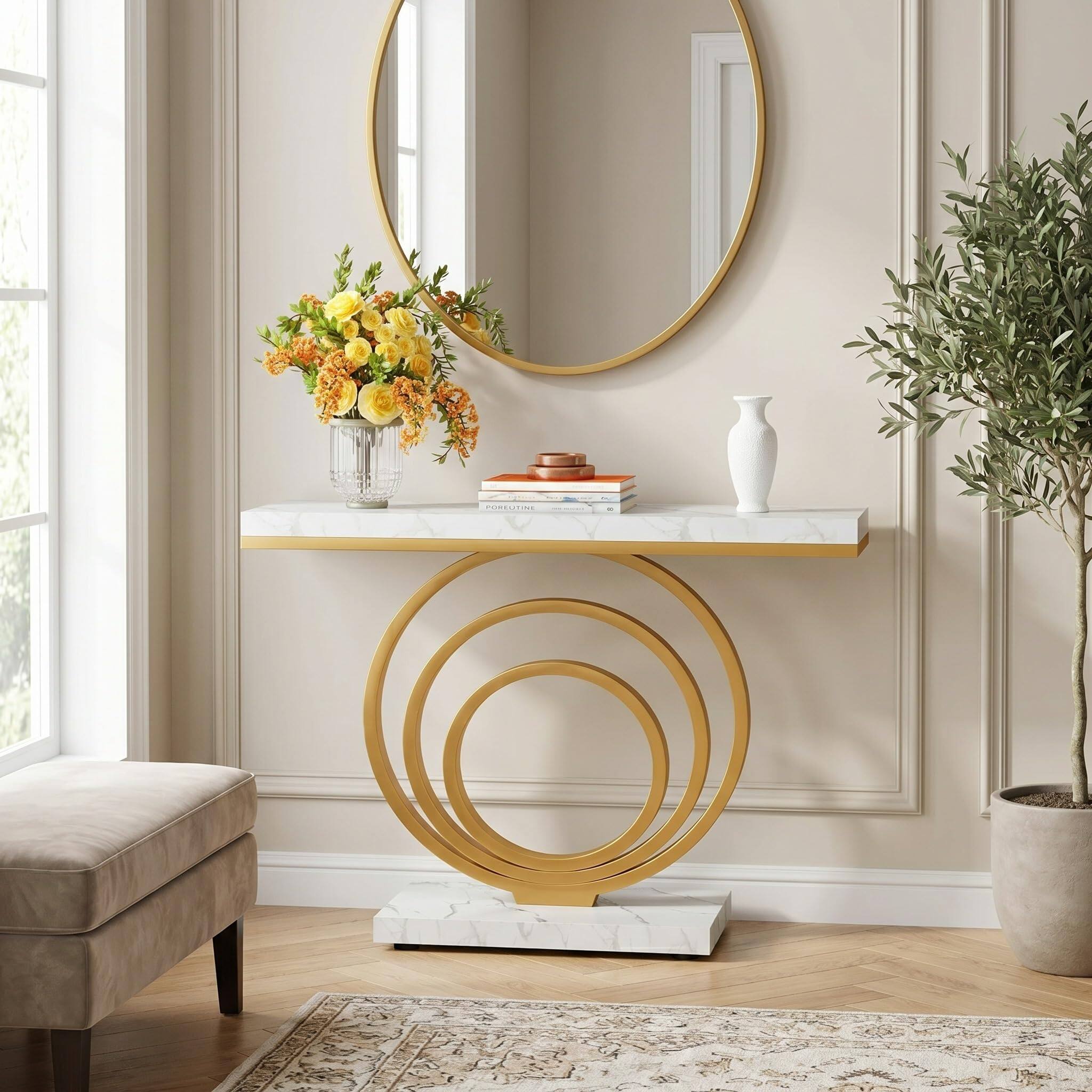Alt View 5. Tribesigns - 41-Inch Gold Entryway Table, Modern Console Table Narrow Long, Contemporary Accent Table for Living Room, Hallway, Entra - Faux Marble White.