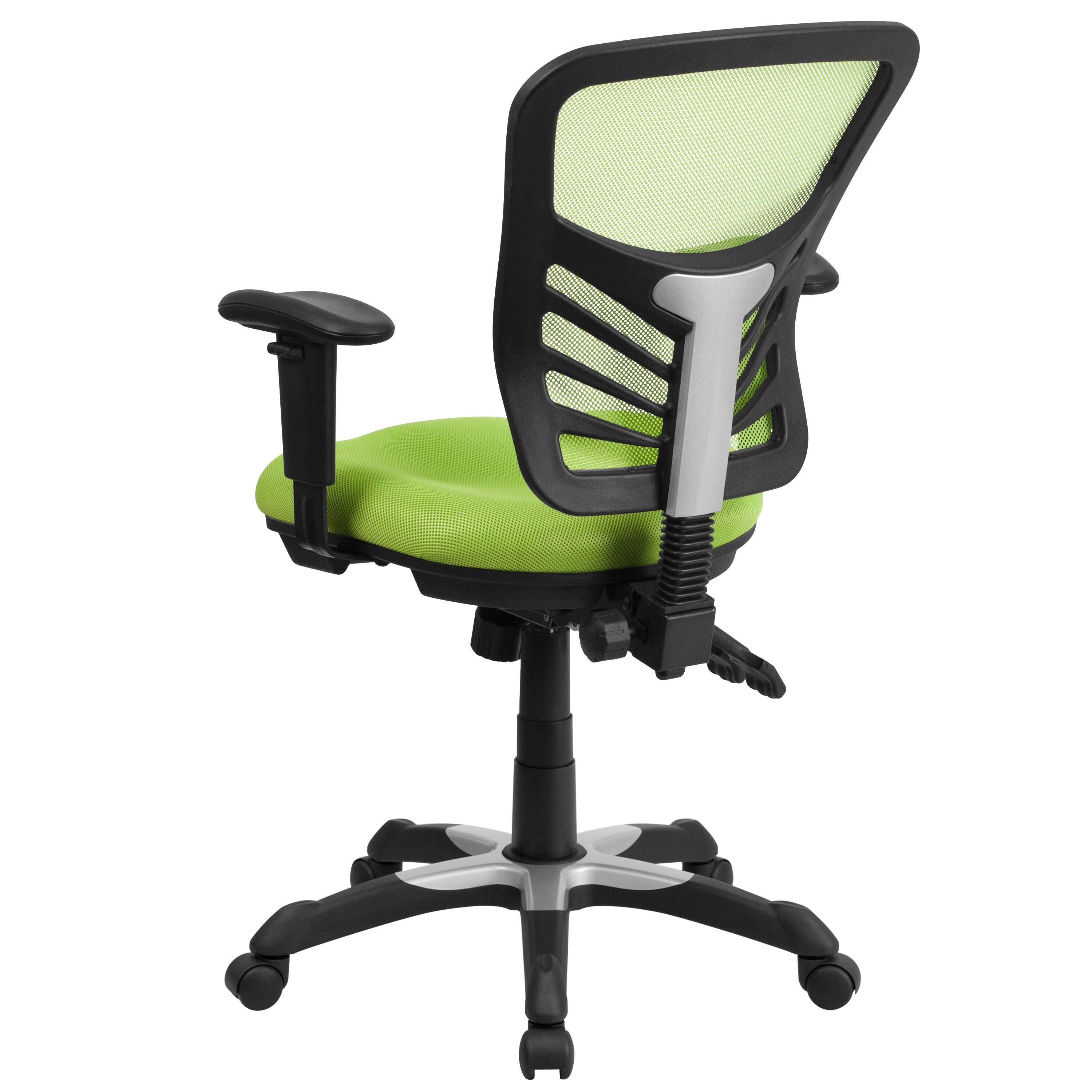 Alt View 5. Emma + Oliver - Mid-Back Mesh Triple Paddle Swivel Ergonomic Office Chair with Adjustable Arms - Green/Black Frame.