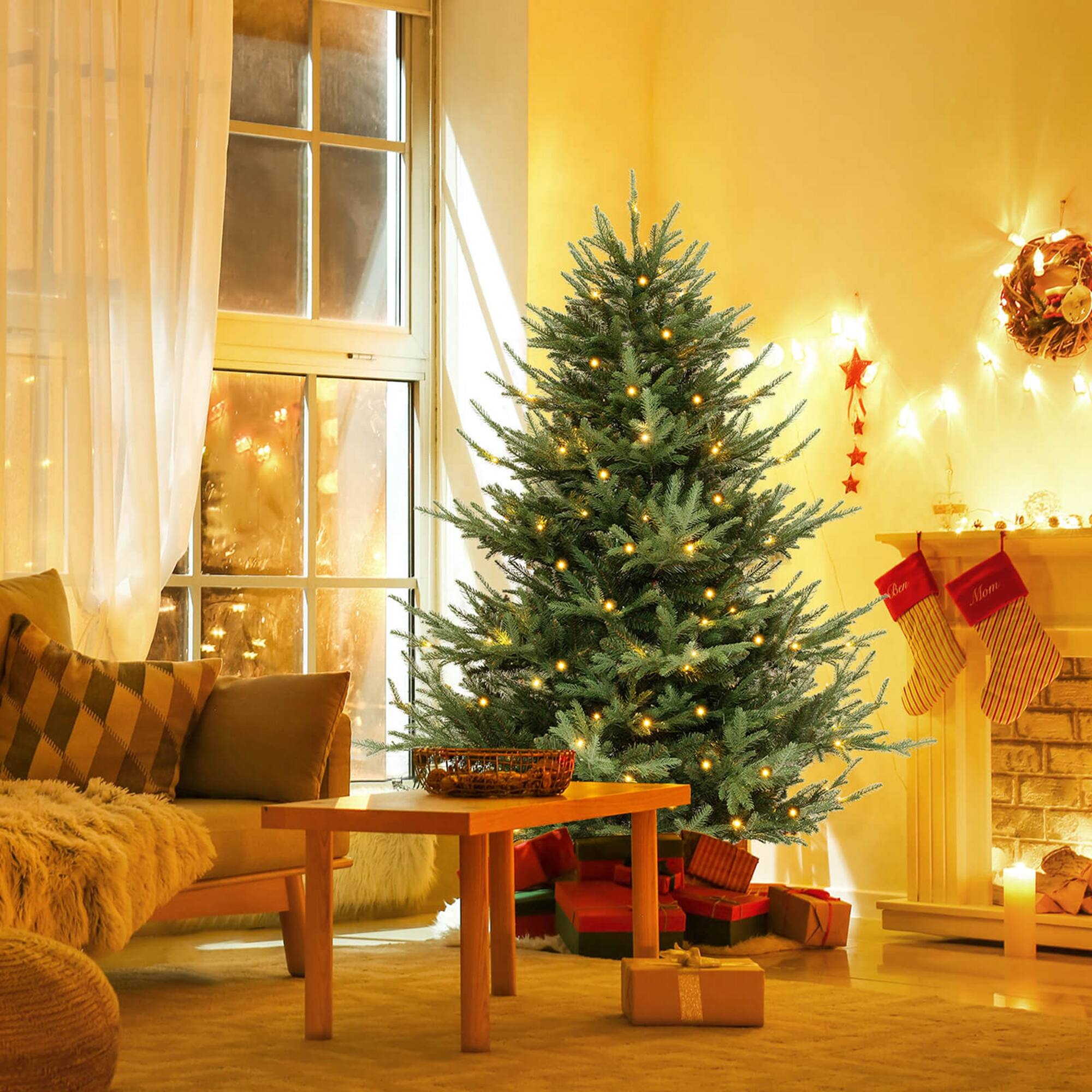 Alt View 4. Costway - Costway 6 FT Artificial Xmas Tree with 778 PVC PE Branch Tips 240 Warm White LED Lights - Green.