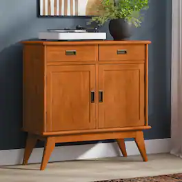 Simpli Home - Draper SOLID HARDWOOD 36 inch Wide Mid Century Modern Entryway Storage Cabinet - Teak Brown