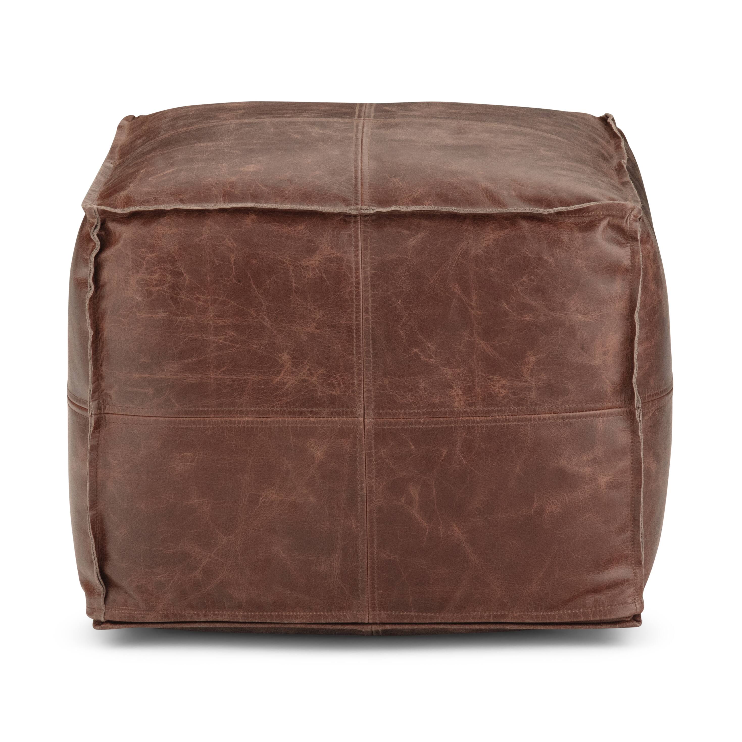 Left. Simpli Home - Sheffield Square Pouf - Brown.