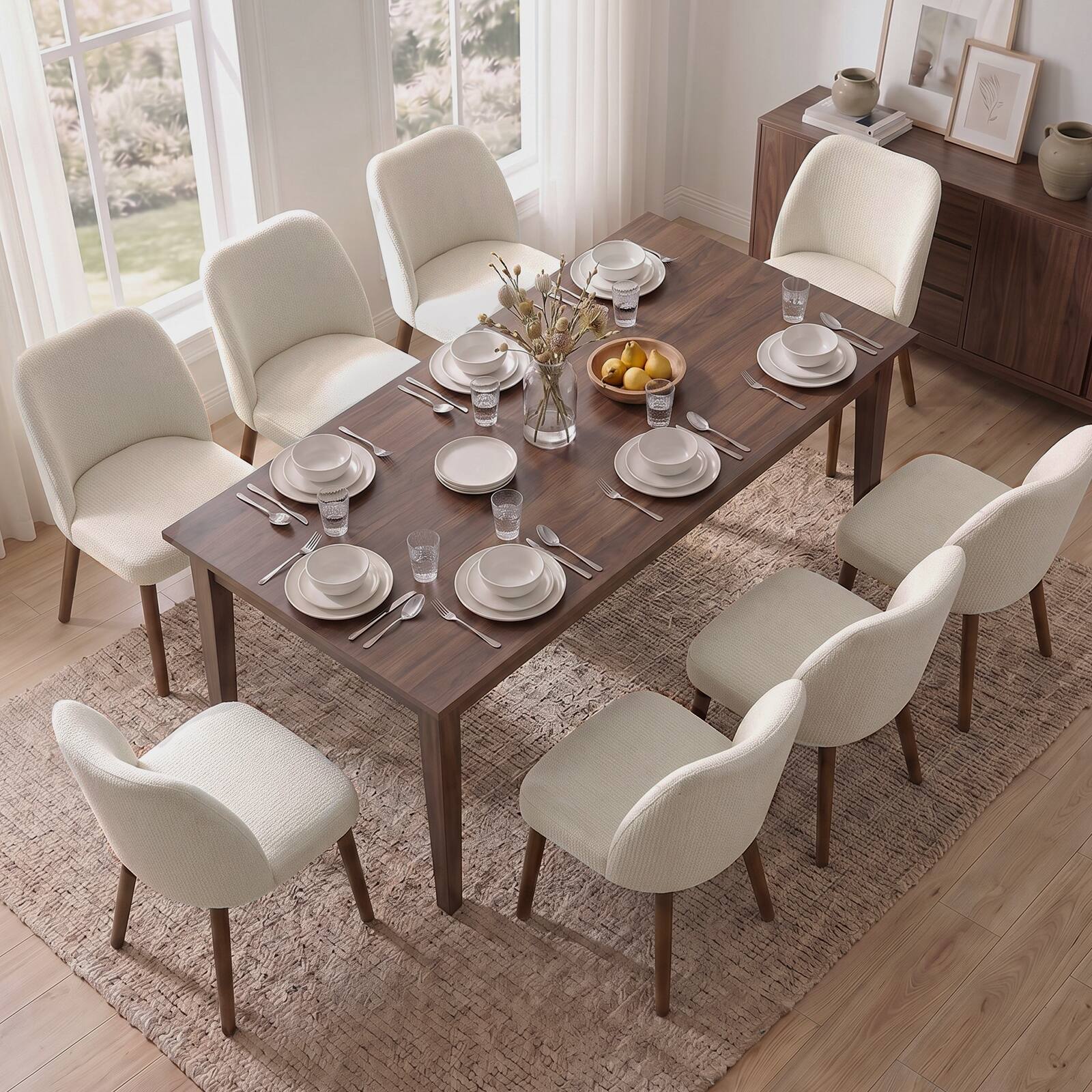 Alt View 8. KERDOM - Modern Dining Chairs Set of 2, Fabric Upholstered Kitchen Chair 2pcs for Restaurant, Cafe & Vanity, Armless Dinner Chair - Beige.