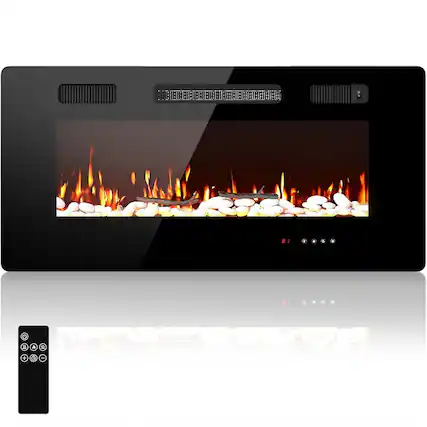 Front. Fehokinch - 40" Electric Fireplace Insert with Timer, 10 Realistic Flame Colors, and Adjustable 700W/1400W Heating - Black.