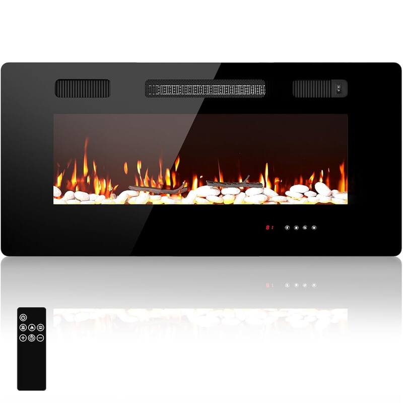 Front. Fehokinch - 40" Electric Fireplace Insert with Timer, 10 Realistic Flame Colors, and Adjustable 700W/1400W Heating - Black.