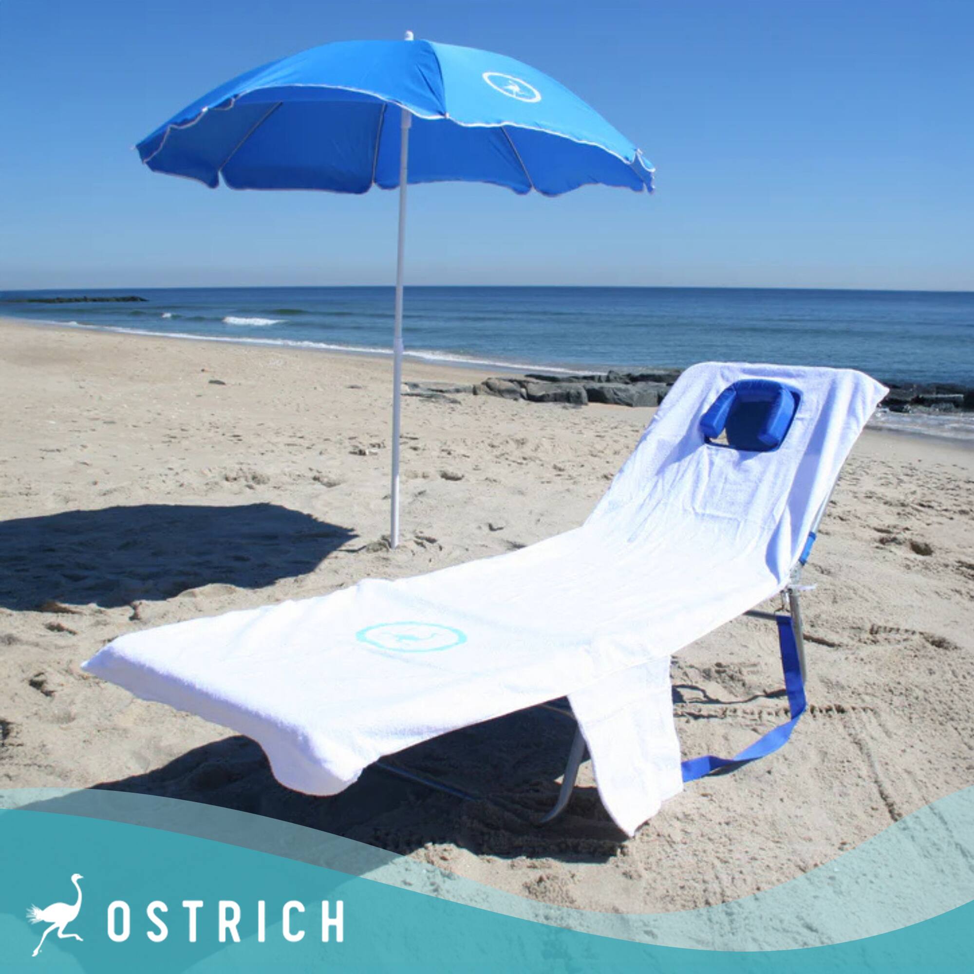 Alt View 7. Ostrich - Ostrich Original 3N1 Lightweight Beach Lounge Chair and Custom Fitted Towel - Blue.