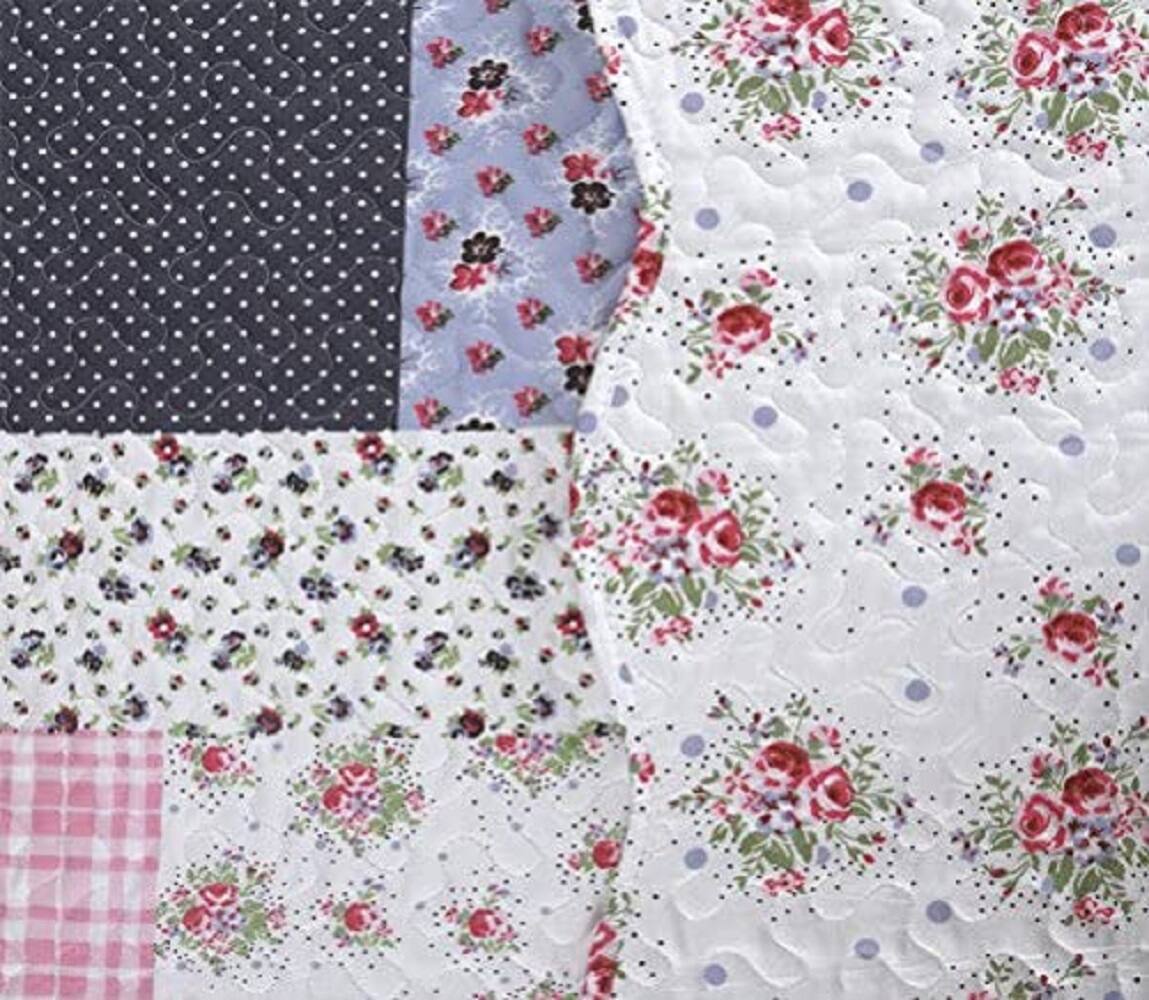 Angle. J&V TEXTILES - Patchwork Reversible Quilt Set - Purple.