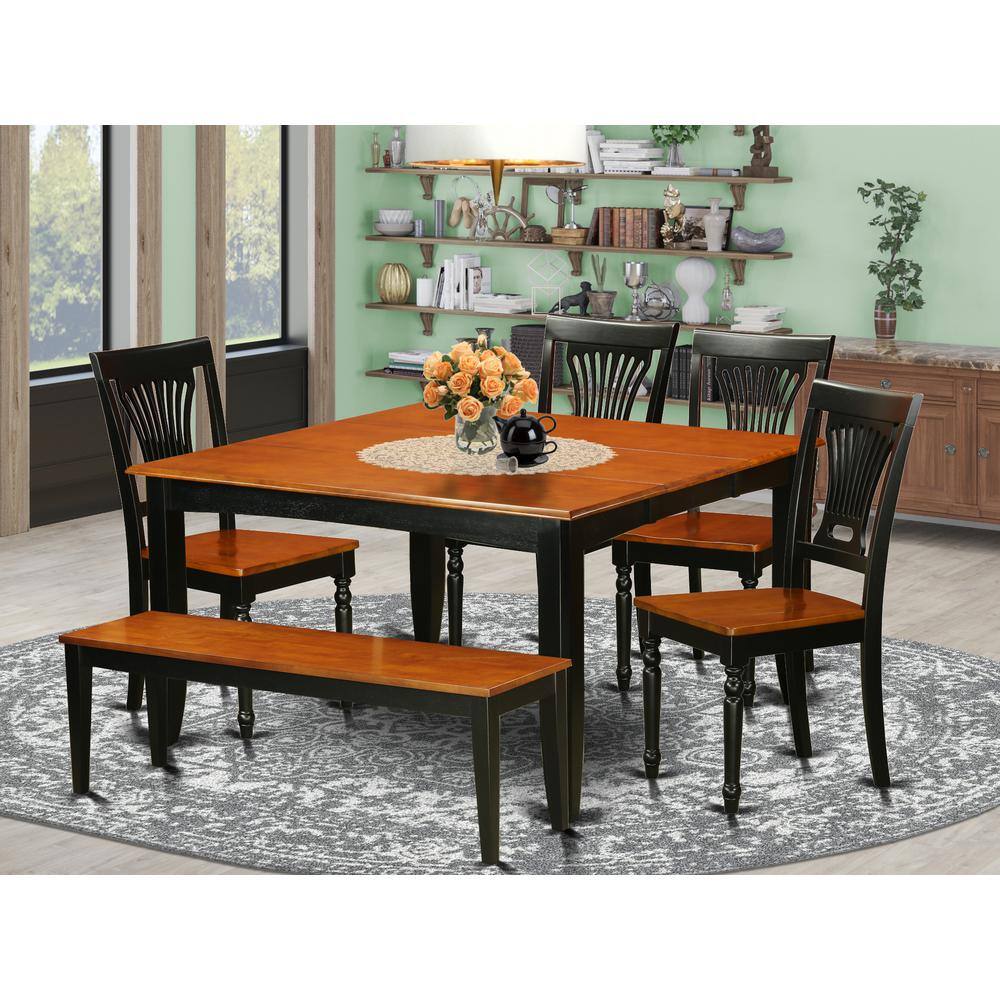 Alt View 2. East West Furniture - 6 PC Dining room set with bench-Dining Table with 4 Wood Dining Chairs and a bench - Black & Cherry.