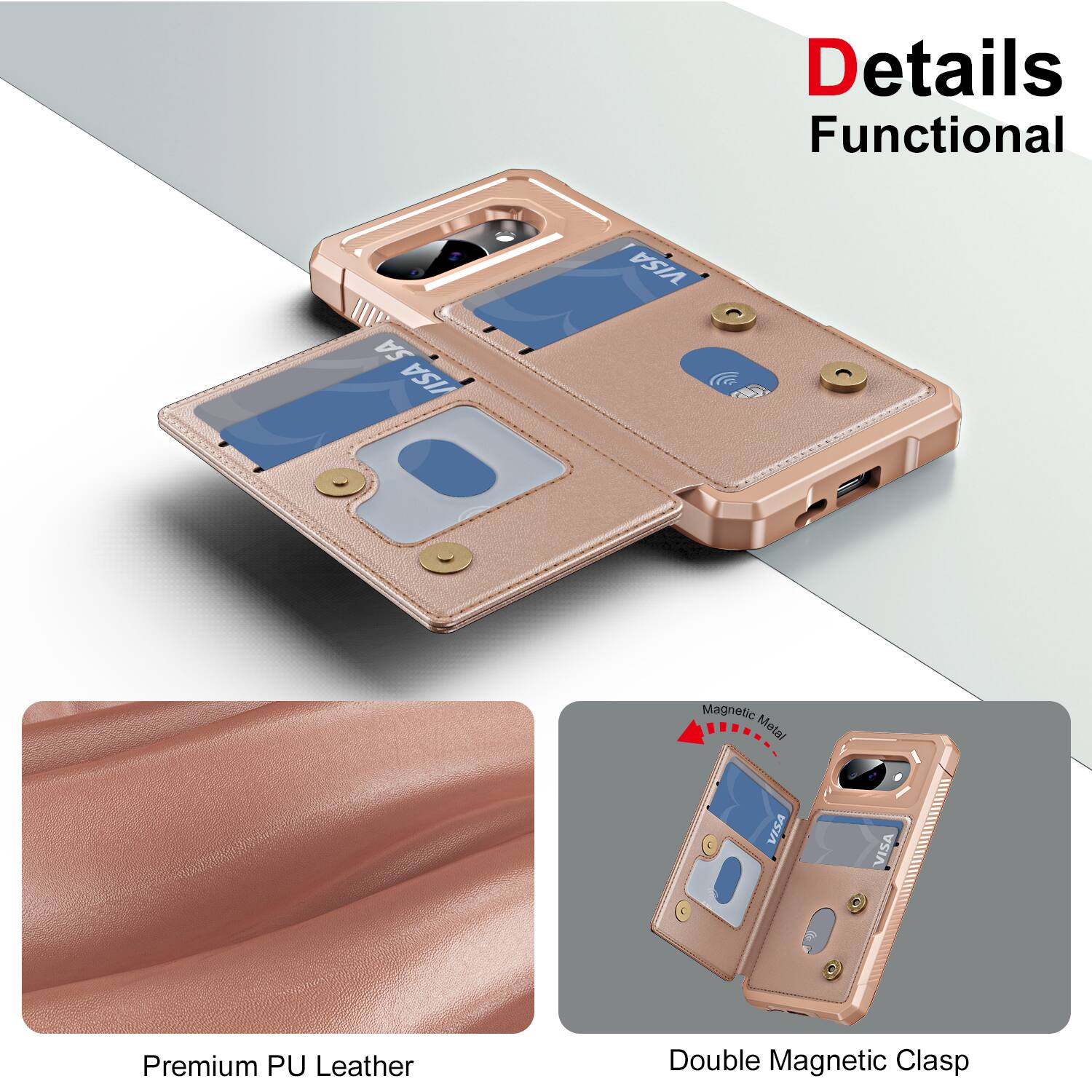 Details  
Functional  

Premium PU Leather  

Double Magnetic Clasp  

Magnetic Metal