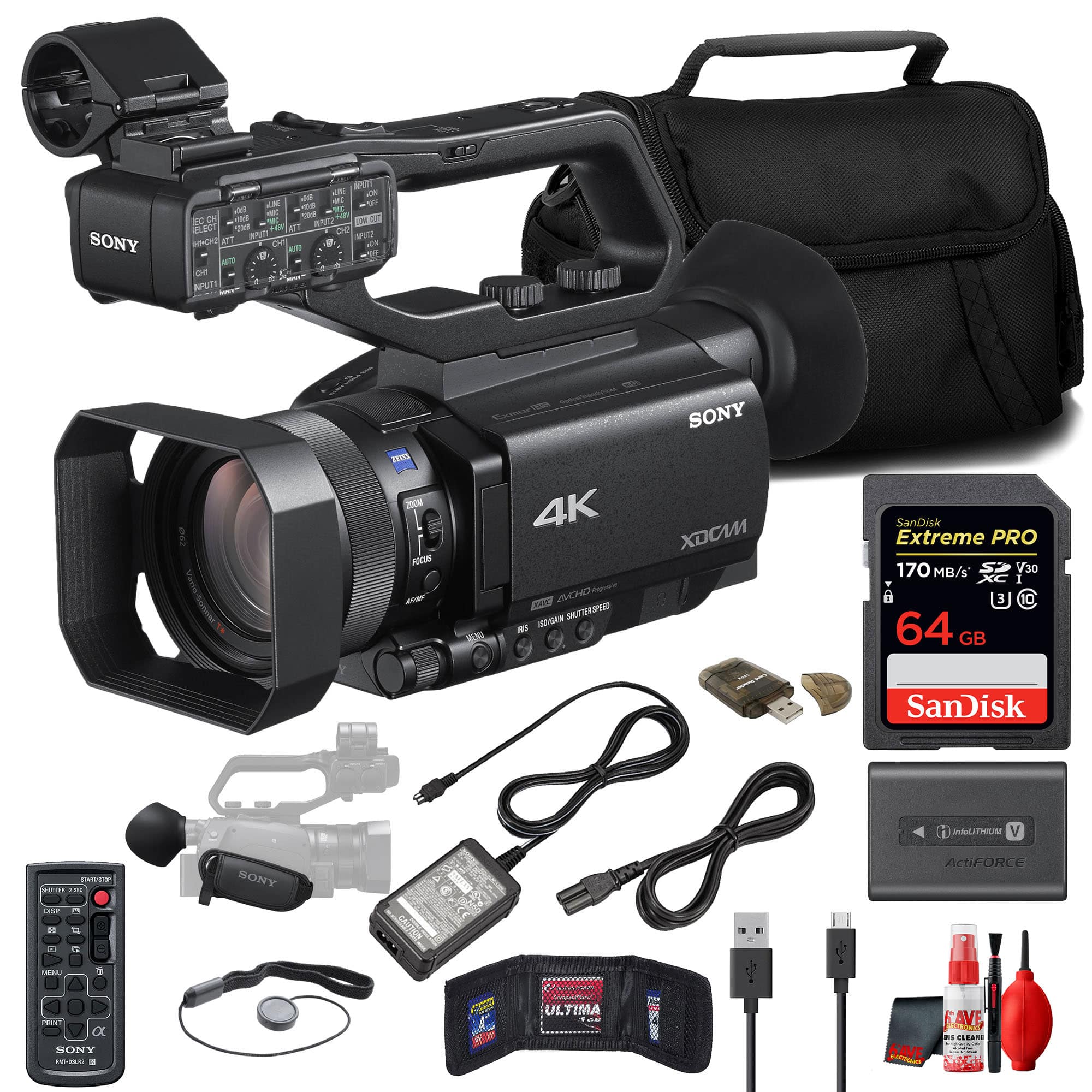 Sony - PXW-Z90V 4K HDR XDCAM Camcorder Bundle + 64GB Card + Camera Bag + Card Reader + Cleaning Kit + Accessories