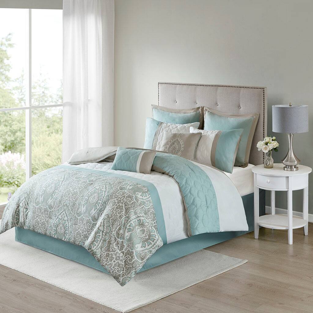 Alt View 1. Gracie Mills - Gracie Mills Ronny 8-Piece Damask-Inspired Comforter Set - Seafoam.