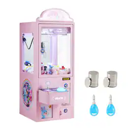 VEVOR - Claw Crane Machine, Medium-Sized Arcade Game Machine with Light & Sound, Adjustable Steel Claws, Precise Toy Candy - Pink