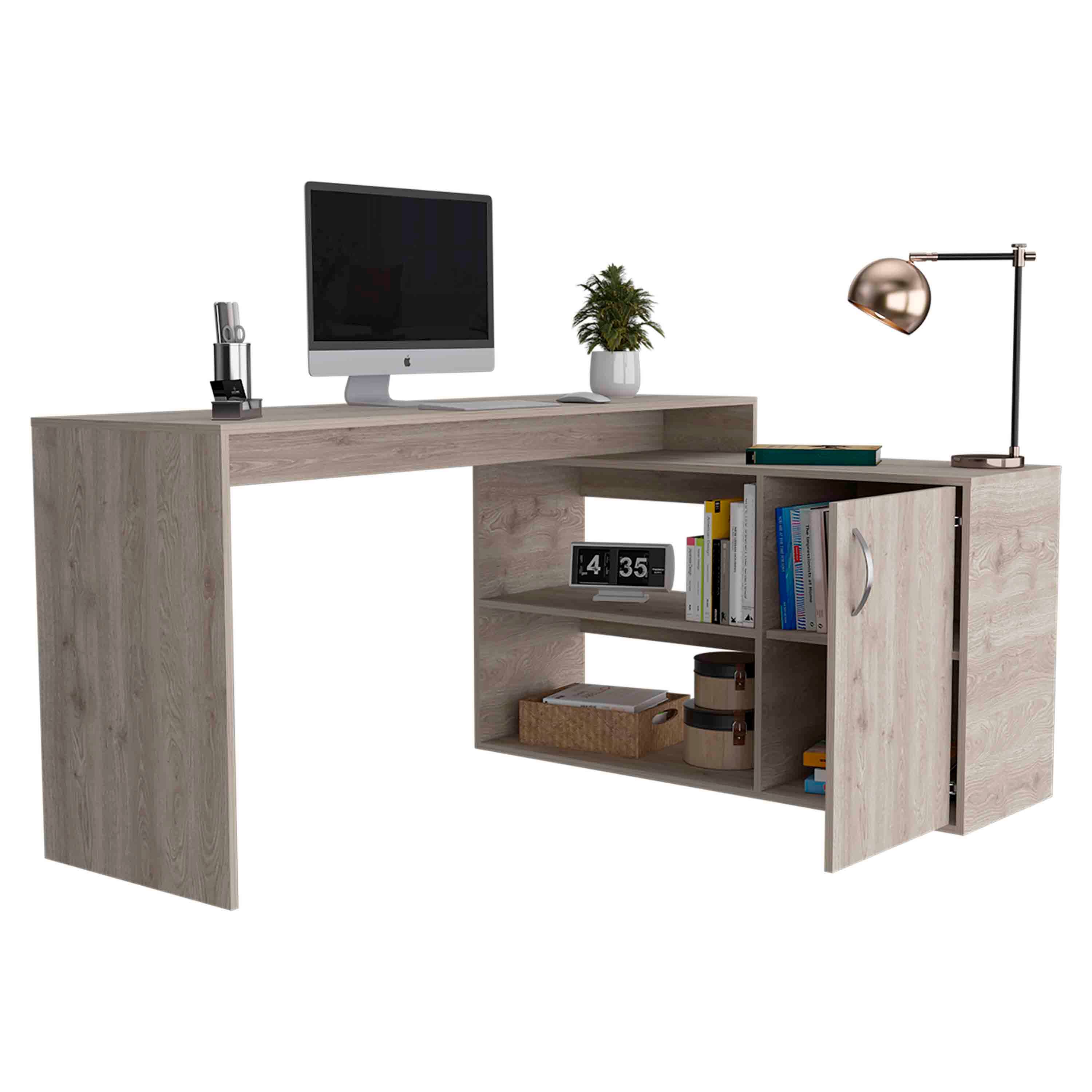 Alt View 1. APRILSOUL - Axis Modern L-Shaped Computer Desk with Open and Closed Storage -Light Gray - Gray.